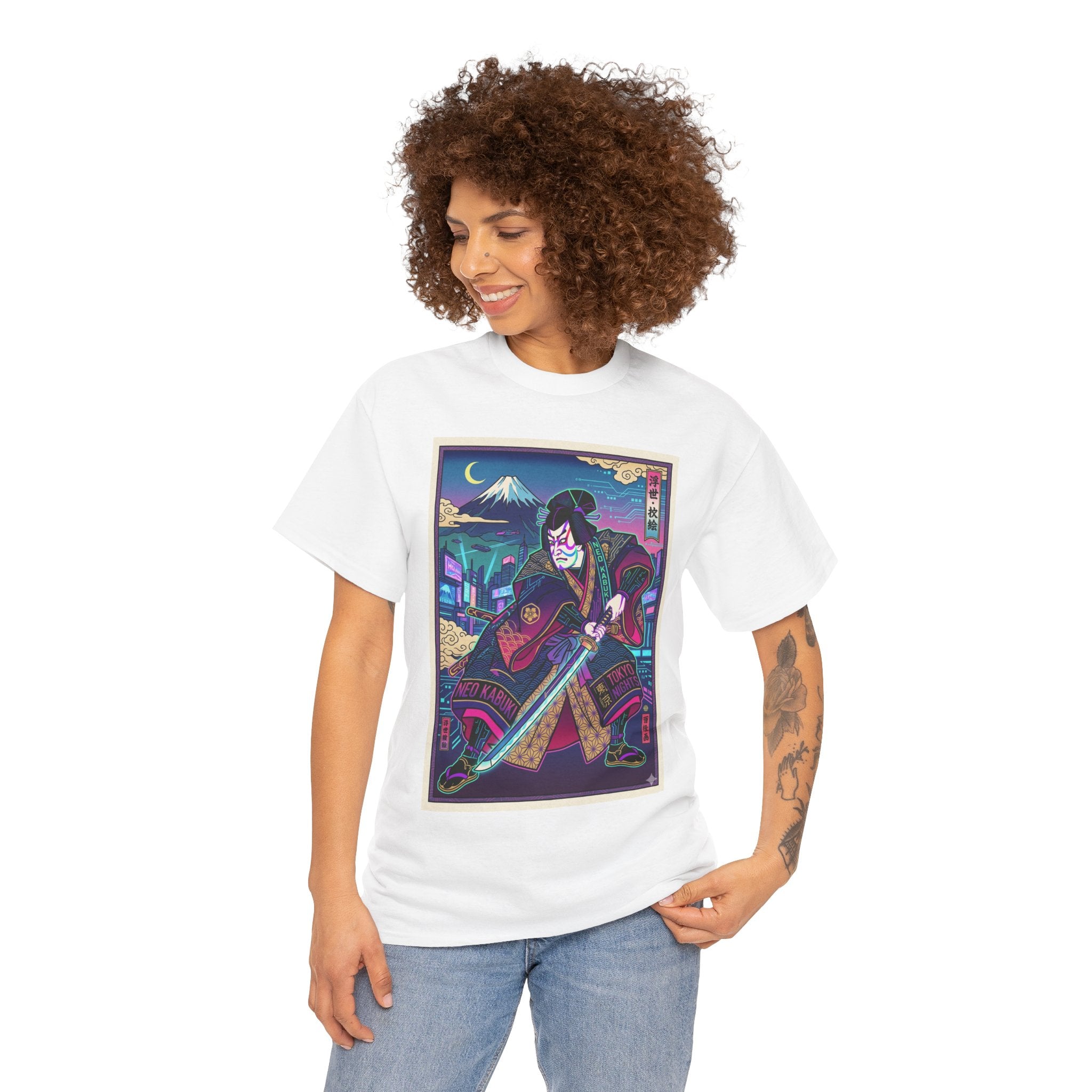 Samurai Night T-Shirt — Neon Ukiyo-e Sword Art Tee - Japanese Streetwear T-Shirt | Tokyo Style X