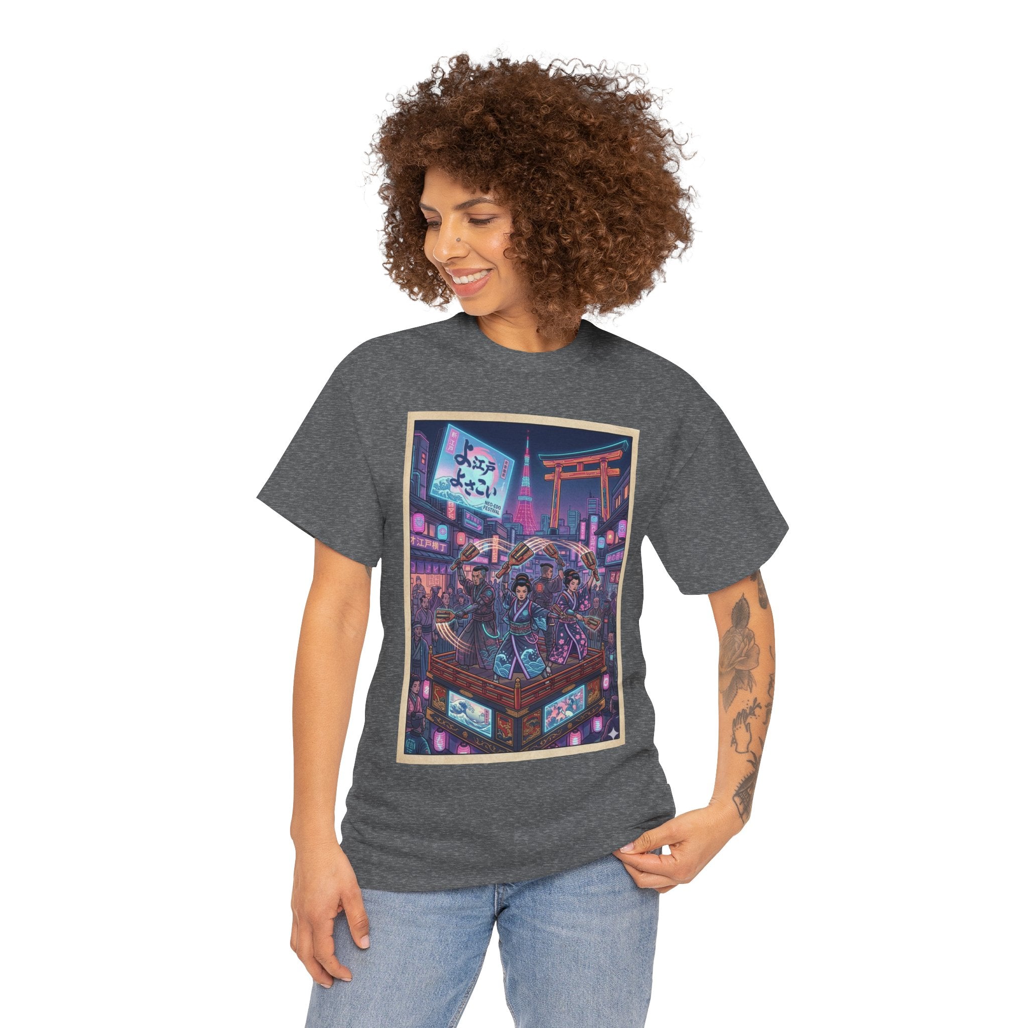 Anime Cyberpunk City T-Shirt — Neon Tokyo Street Scene