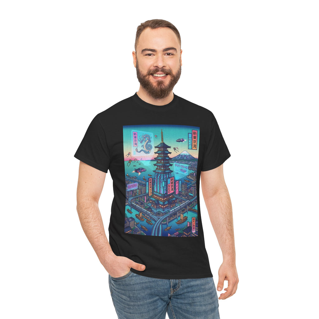 Cyberpunk Pagoda Tee — Neon Japanese Cityscape T-Shirt - Japanese Streetwear T-Shirt | Tokyo Style X