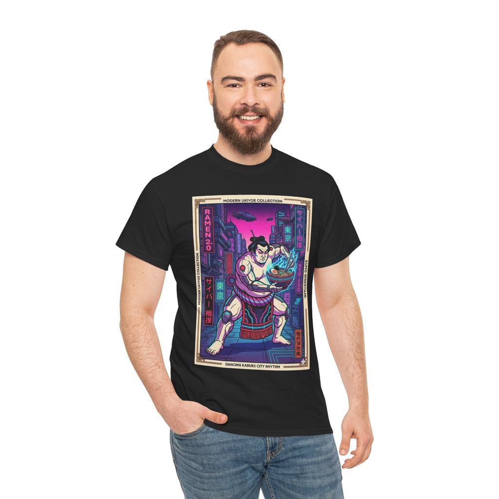 Sumo Warrior Graphic Tee — Neon Retro Japanese Urban Art T-Shirt