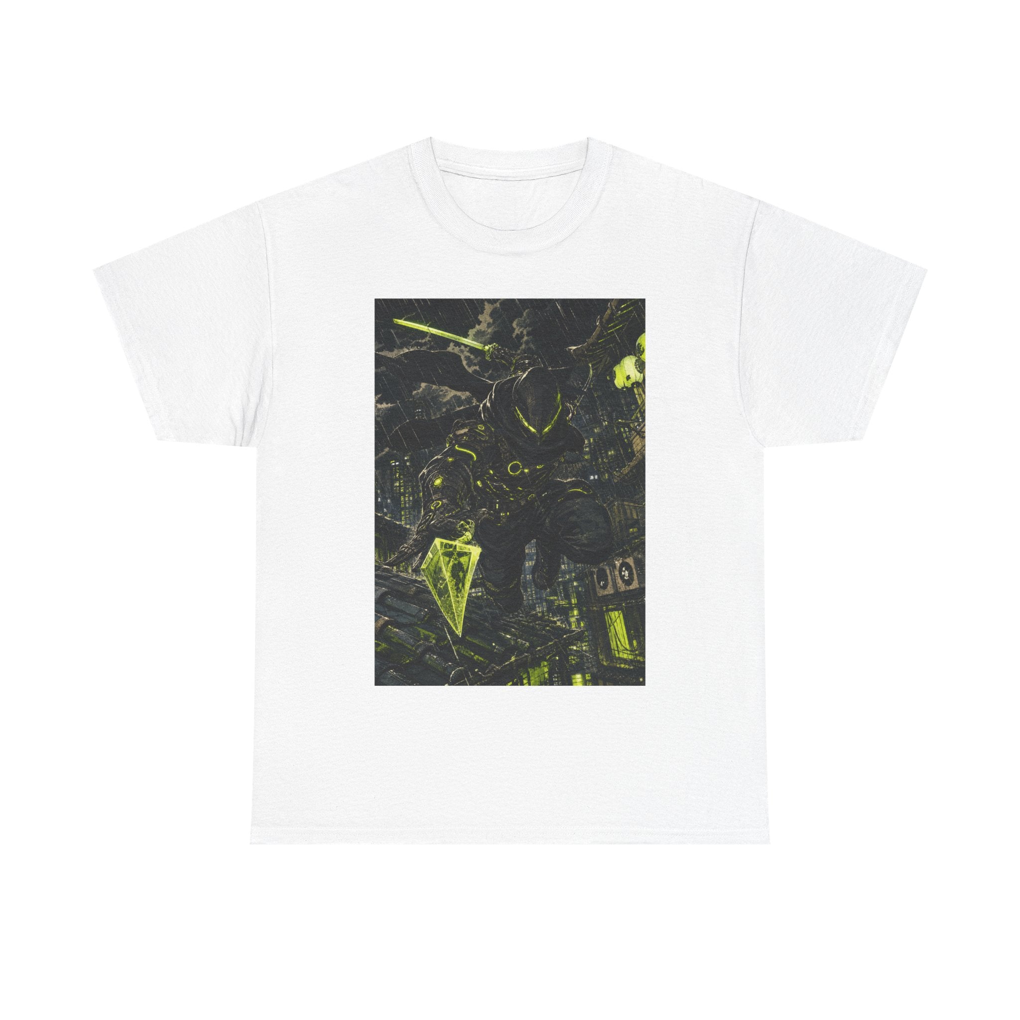Neon Cyberpunk Graphic Tee — Dark Futuristic Cityscape Design