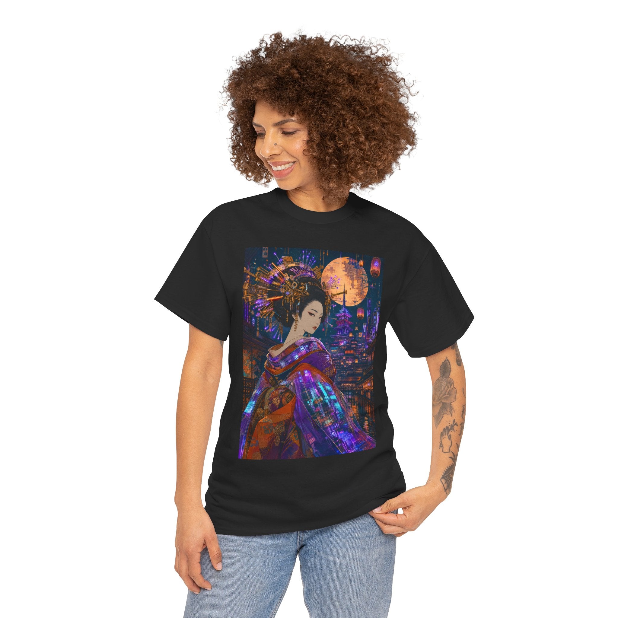 Geisha Nightscape T-Shirt — Neon Moon Japanese Kimono Art Tee
