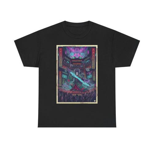 Cyberpunk Sorcerer Tee — Neon Mage Illustration Graphic T‑Shirt