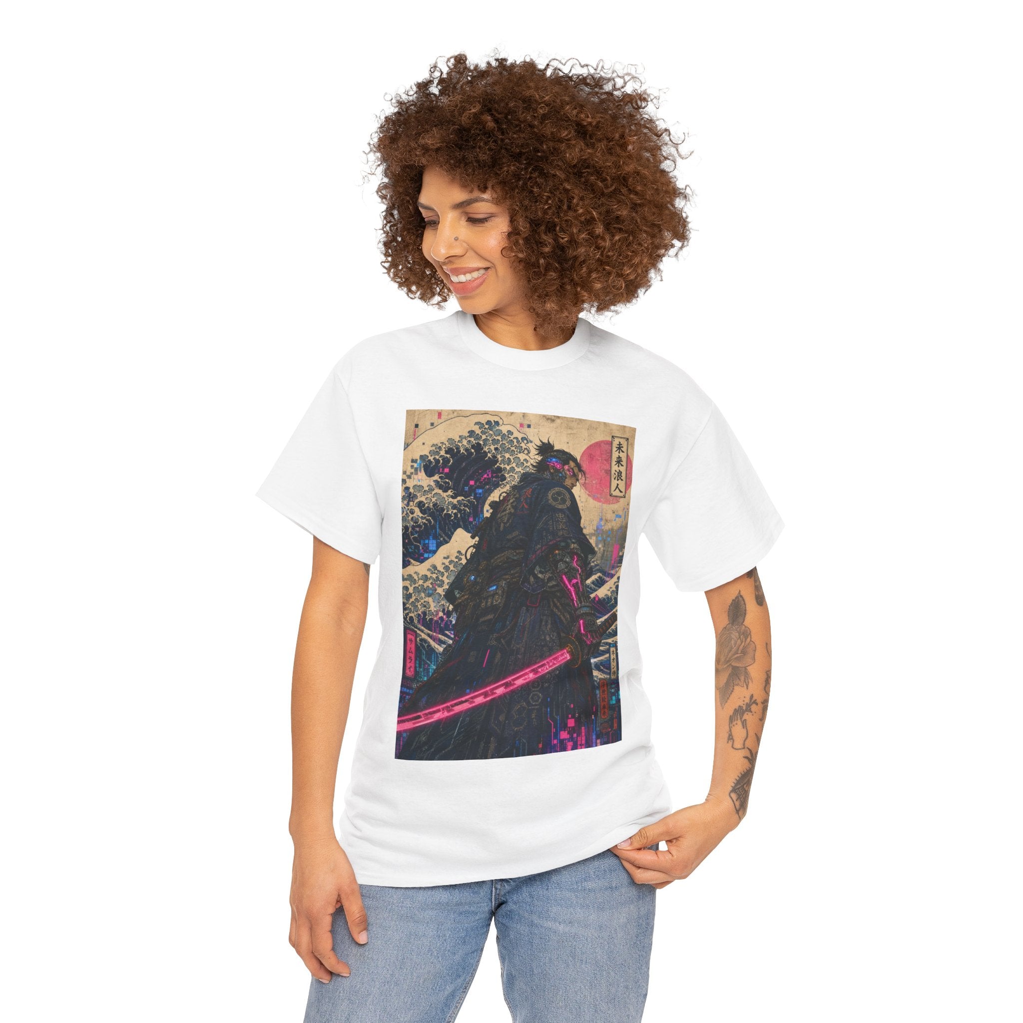 Samurai Wave T-Shirt — Neon Katana Japanese Ukiyo-e Graphic Tee - Japanese Streetwear T-Shirt | Tokyo Style X