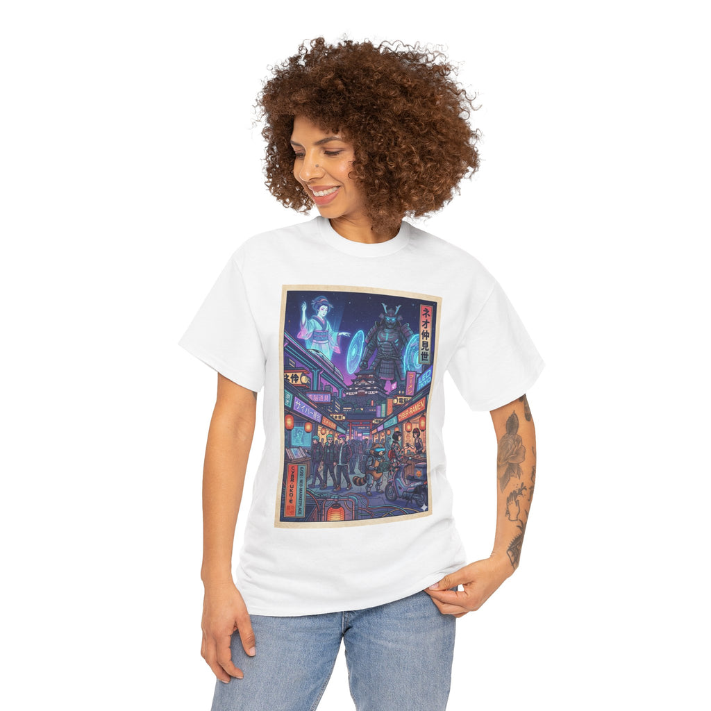 Cyberpunk Tokyo Alley T-Shirt — Neon Night Market Graphic Tee