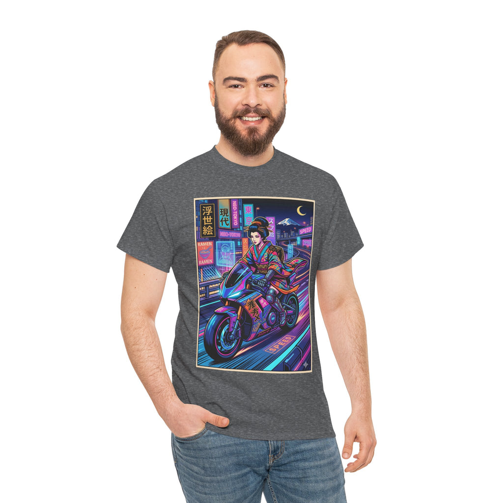Neon Samurai Motorcycle Tee — Cyberpunk Night Rider Graphic T-Shirt