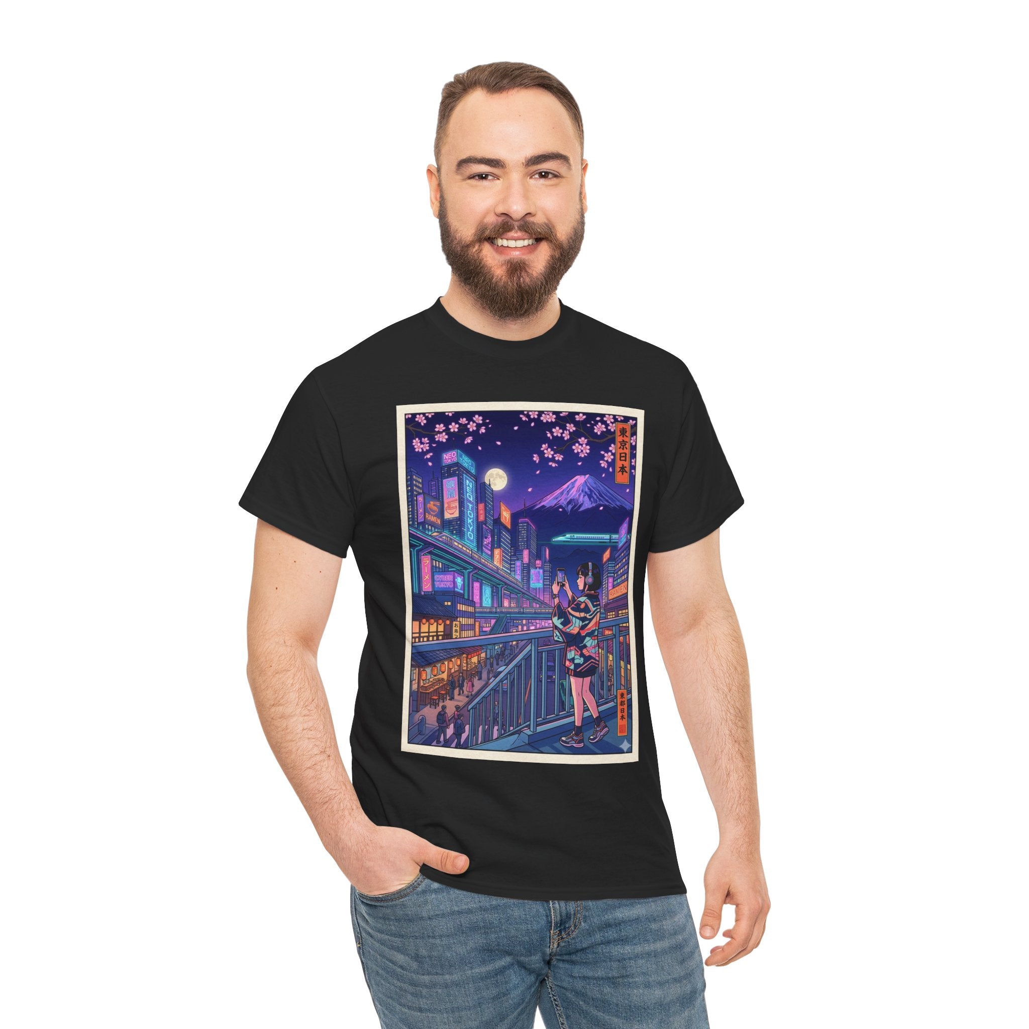 T-Shirt — Neon Sakura Nightstreet Anime Cityscape Print