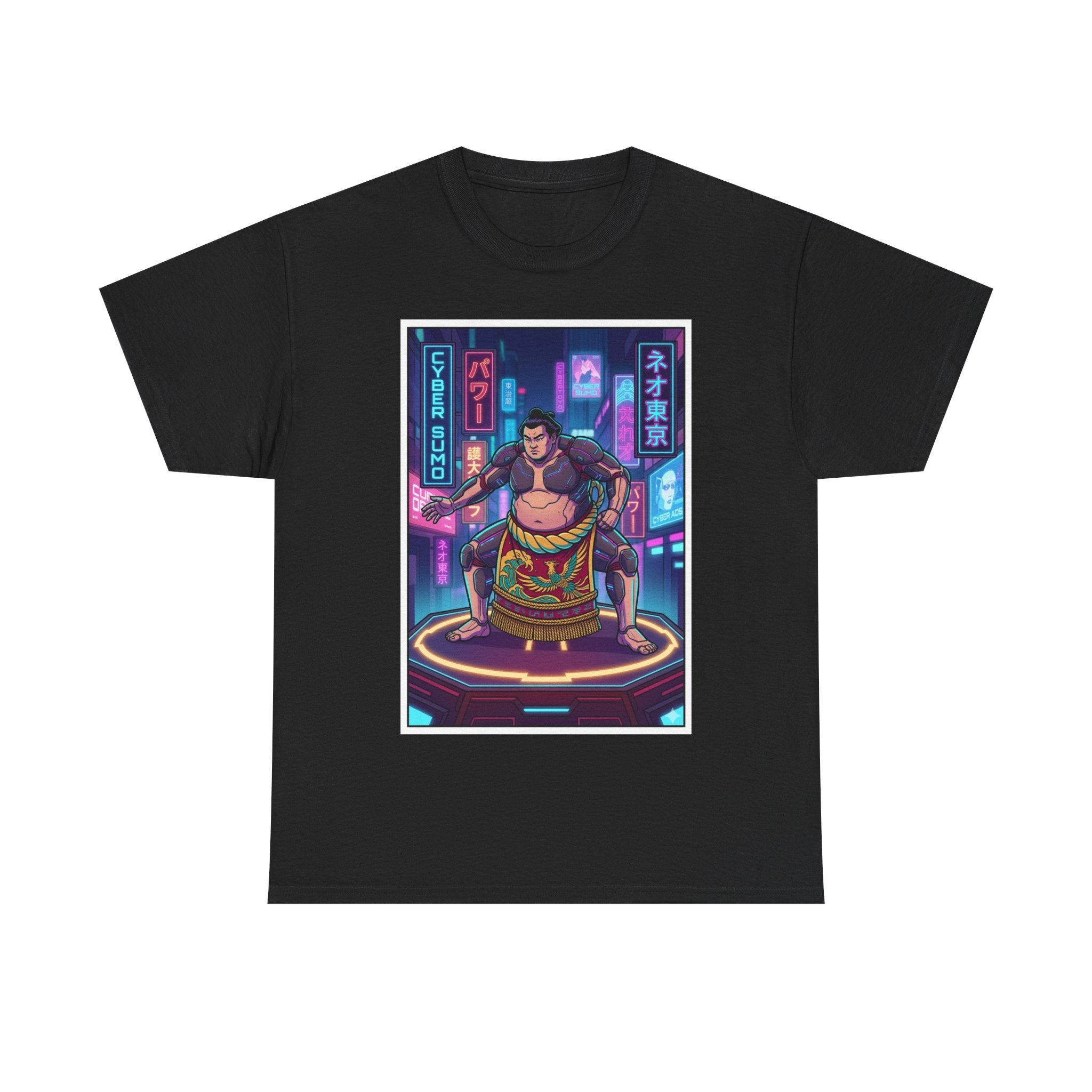 Cyberpunk Sumo Warrior T-Shirt — Neon Japanese Street Art Tee