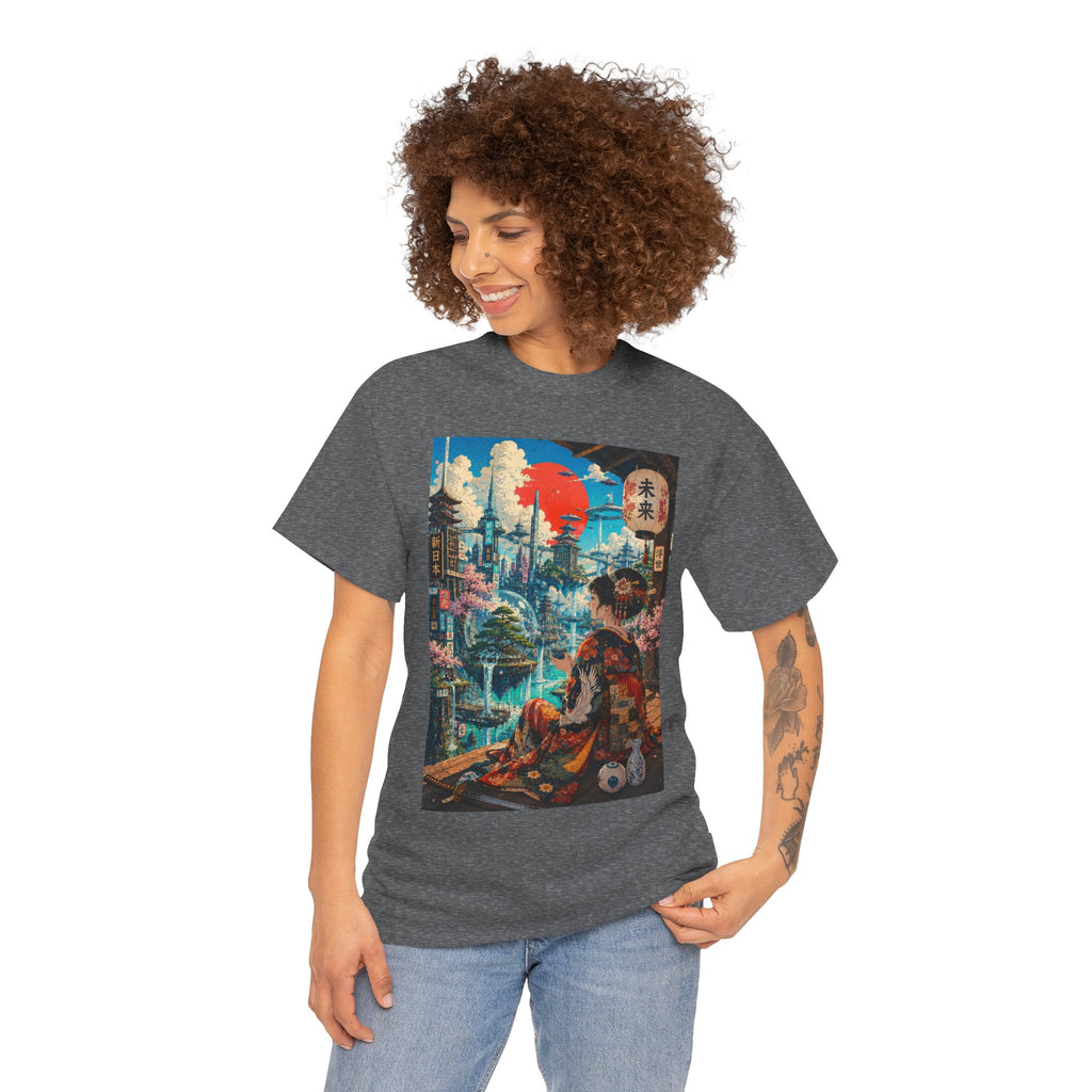 Cyber Geisha T‑Shirt — Futuristic Japanese Cityscape Graphic Tee - Japanese Streetwear T-Shirt | Tokyo Style X