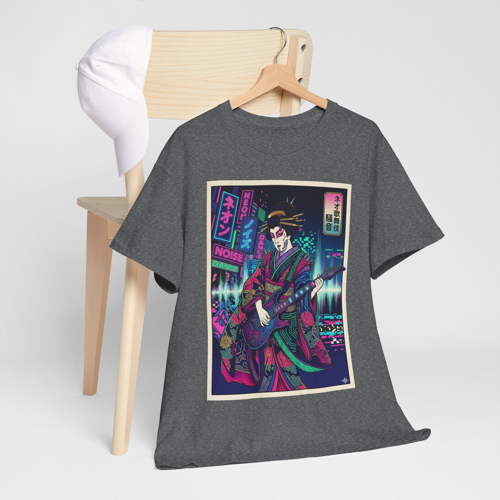 Geisha Guitar Tee — Neon Cyberpunk Japanese Rock T-Shirt