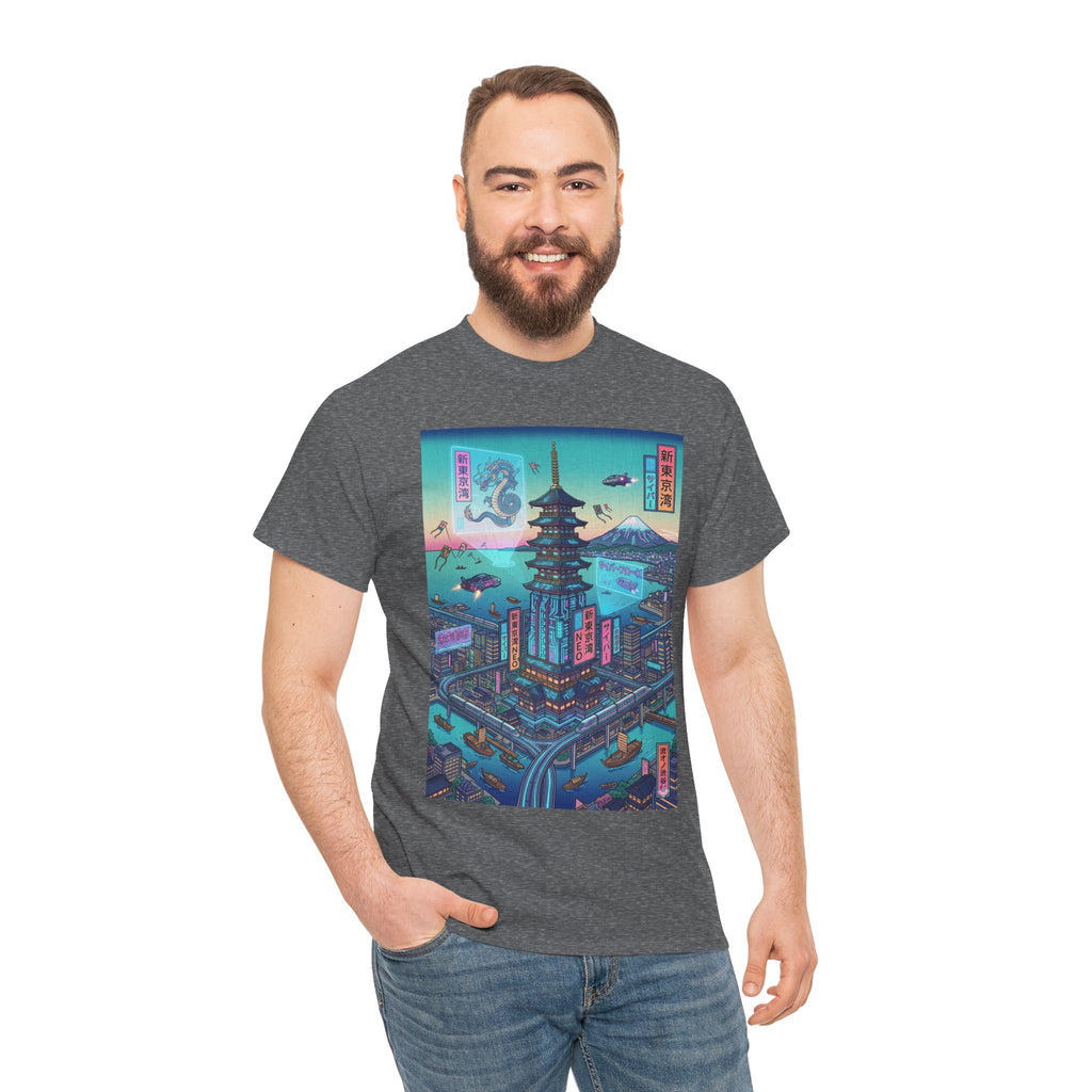 Cyberpunk Pagoda Tee — Neon Japanese Cityscape T-Shirt - Japanese Streetwear T-Shirt | Tokyo Style X