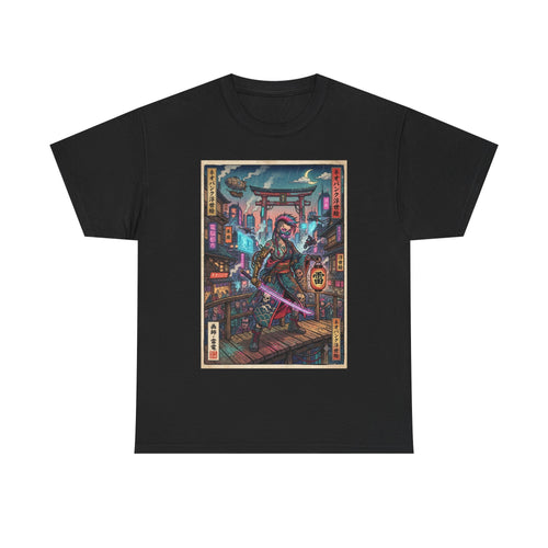 Cyber Samurai T‑Shirt — Neon Tokyo Warrior Graphic Tee