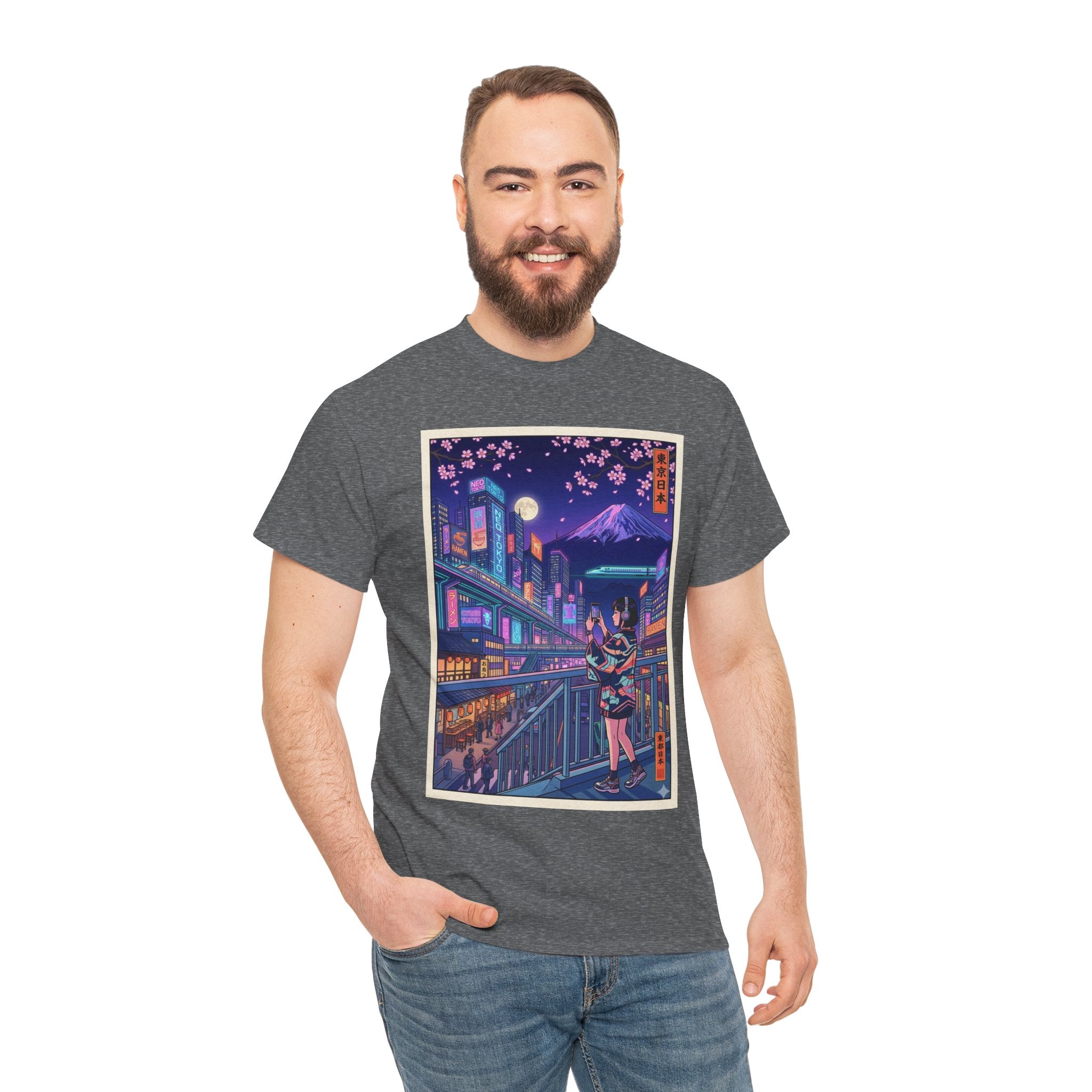 T-Shirt — Neon Sakura Nightstreet Anime Cityscape Print