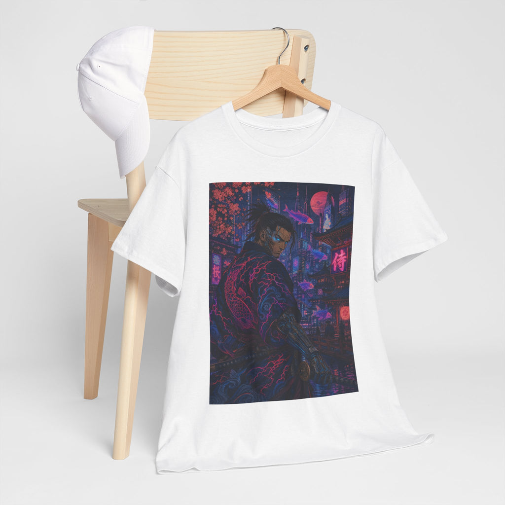 Cyberpunk Samurai T‑Shirt – Neon Night Streetwear Graphic Tee