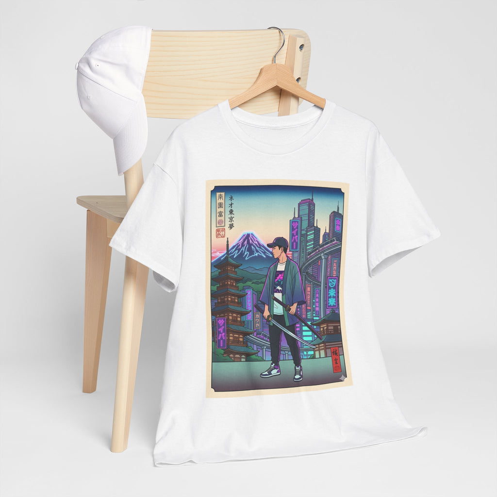 Samurai Neon City T-Shirt — Retro Japanese Streetwear Tee