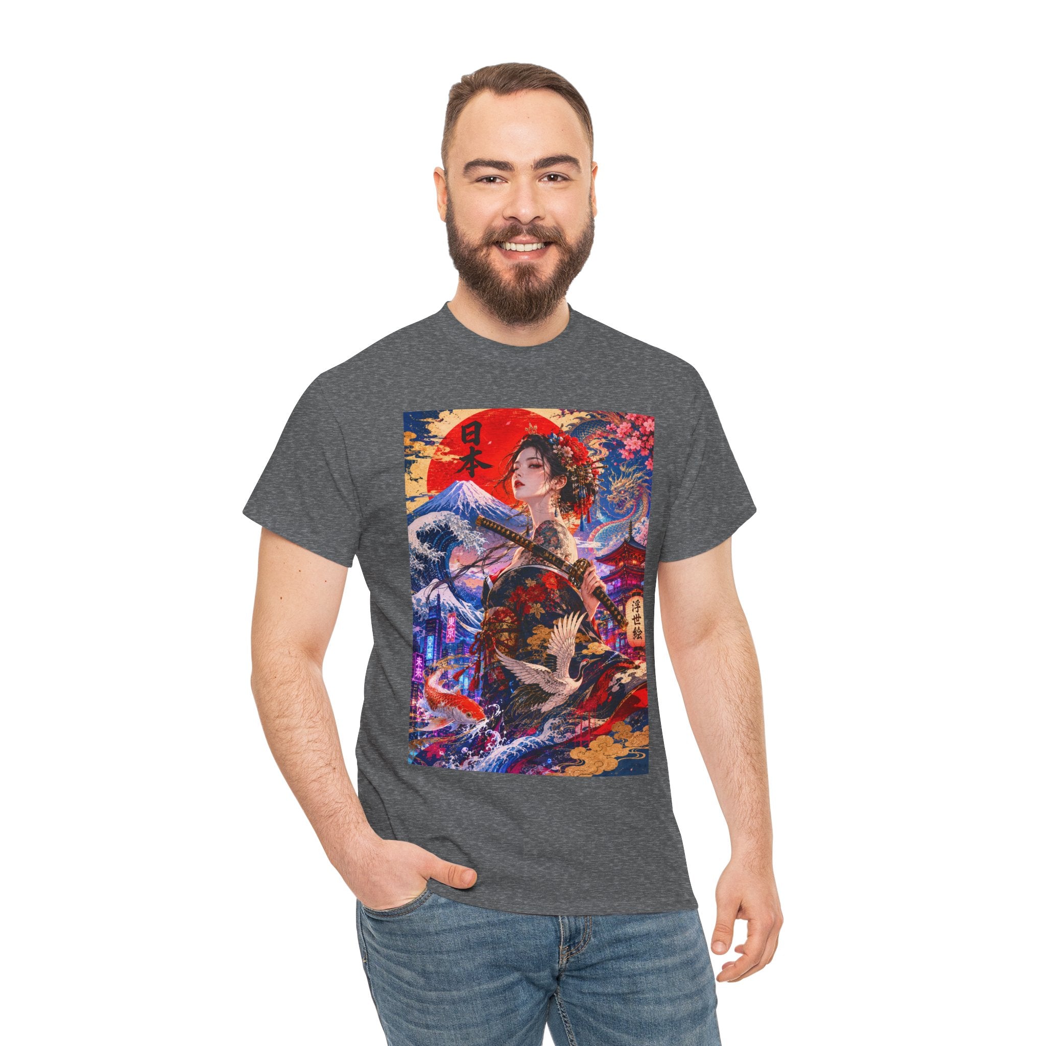 Geisha Sunset Graphic Tee — Vibrant Japanese Art T-Shirt