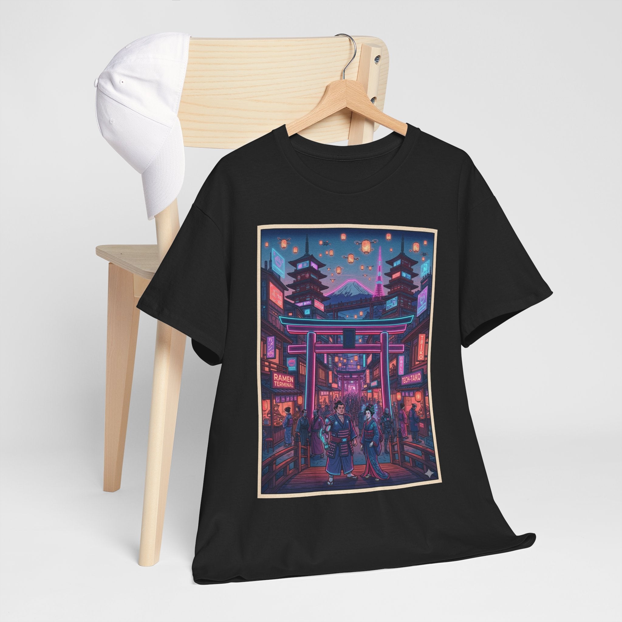 Japanese Night Market Tee — Neon Torii Shrine Streetwear