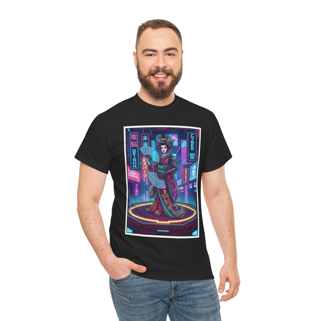 Geisha Cyberpunk T-Shirt — Neon Tokyo Aesthetic Graphic Tee