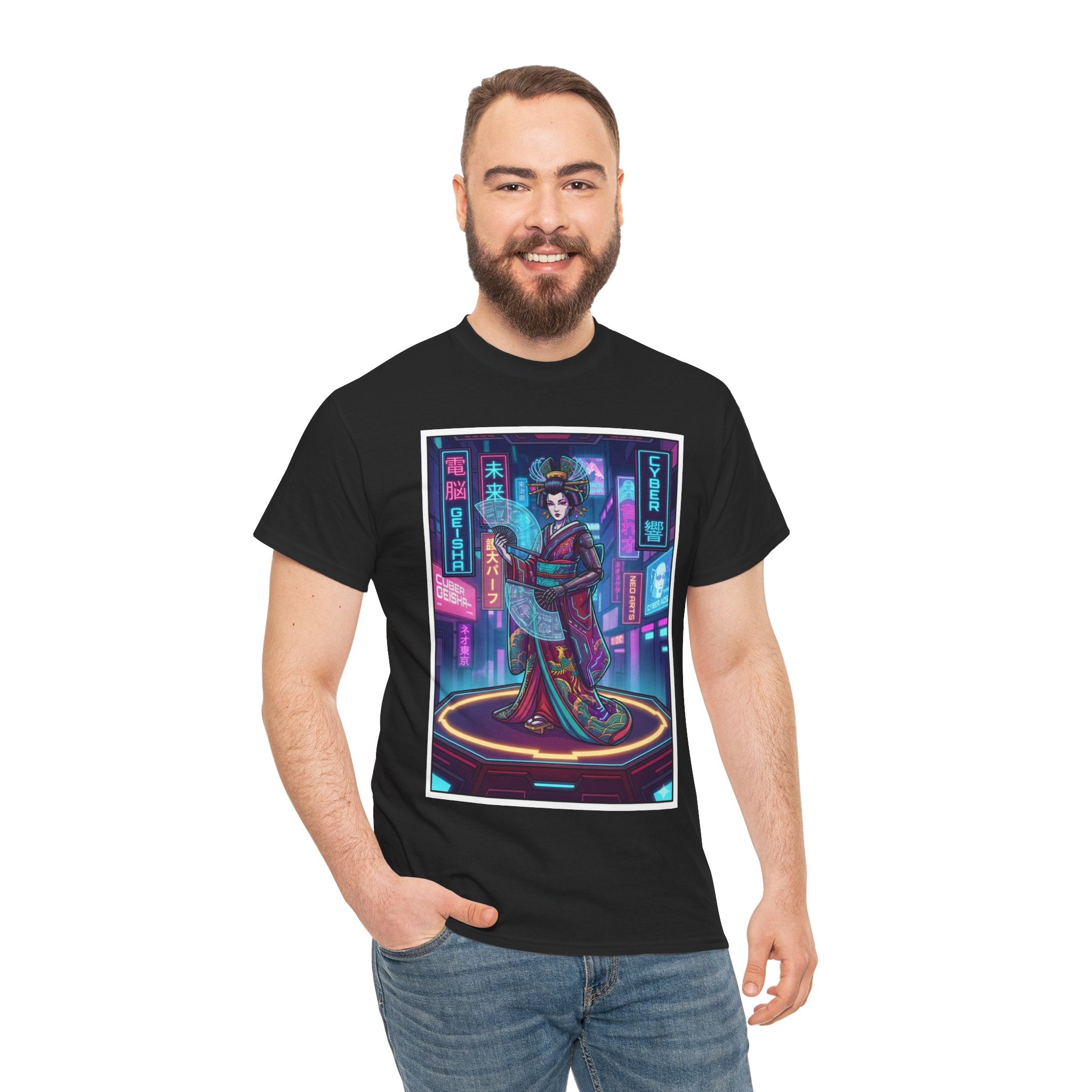 Geisha Cyberpunk T-Shirt — Neon Tokyo Aesthetic Graphic Tee