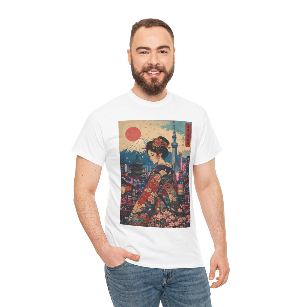 Japanese Geisha Sunset Tee — Vintage Ukiyo-e Kimono Art T-Shirt