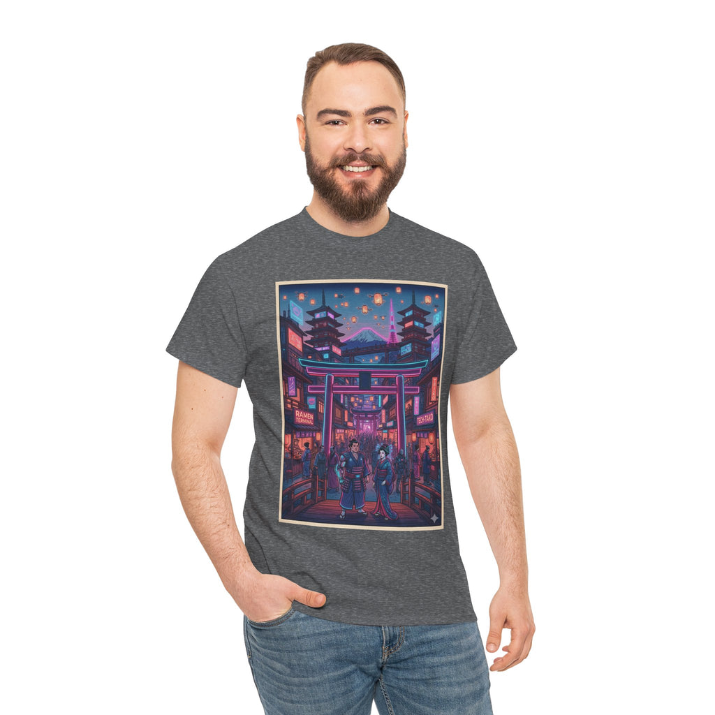 Japanese Night Market Tee — Neon Torii Shrine Streetwear