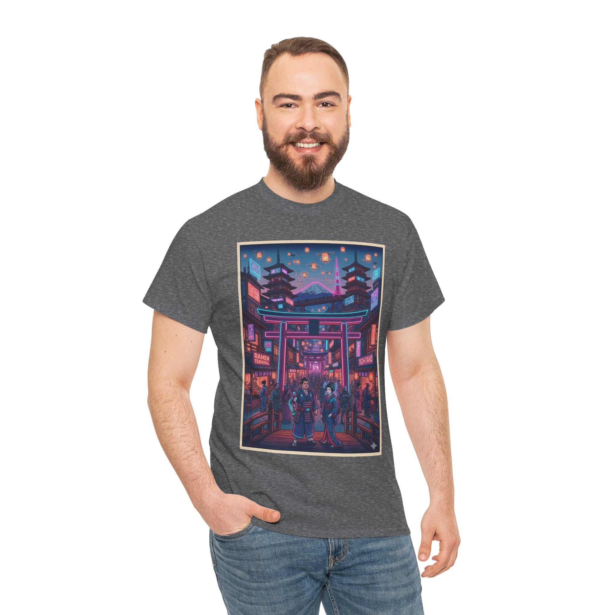 Japanese Night Market Tee — Neon Torii Shrine Streetwear