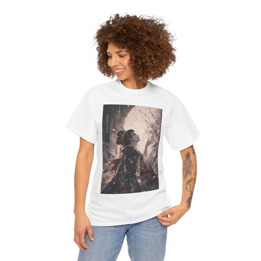 Geisha Moonlight Art Tee — Japanese Aesthetic Graphic T-Shirt