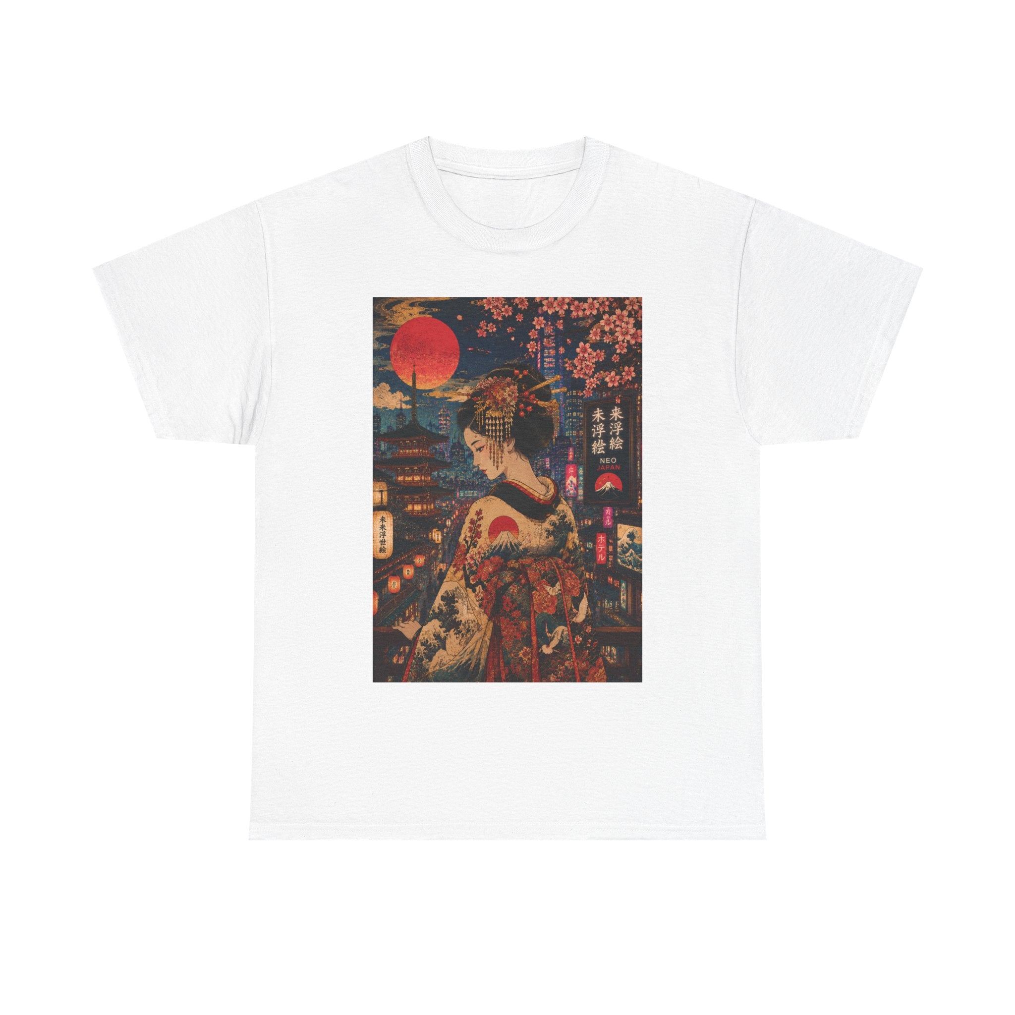 Geisha Nightscape Tee — Vintage Japanese Kimono Art T-Shirt