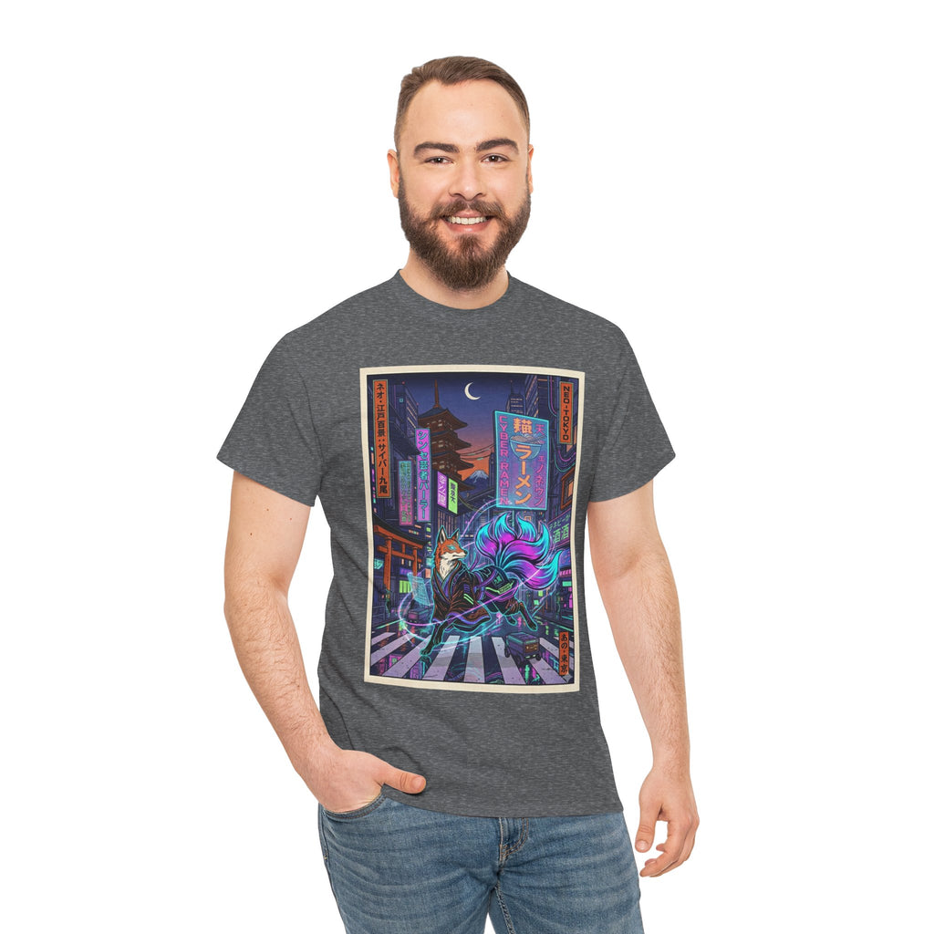 Cyberpunk Fox Tee — Neon Night Street Samurai Graphic T-Shirt - Japanese Streetwear T-Shirt | Tokyo Style X