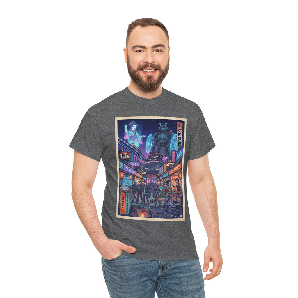 Cyberpunk Tokyo Alley T-Shirt — Neon Night Market Graphic Tee