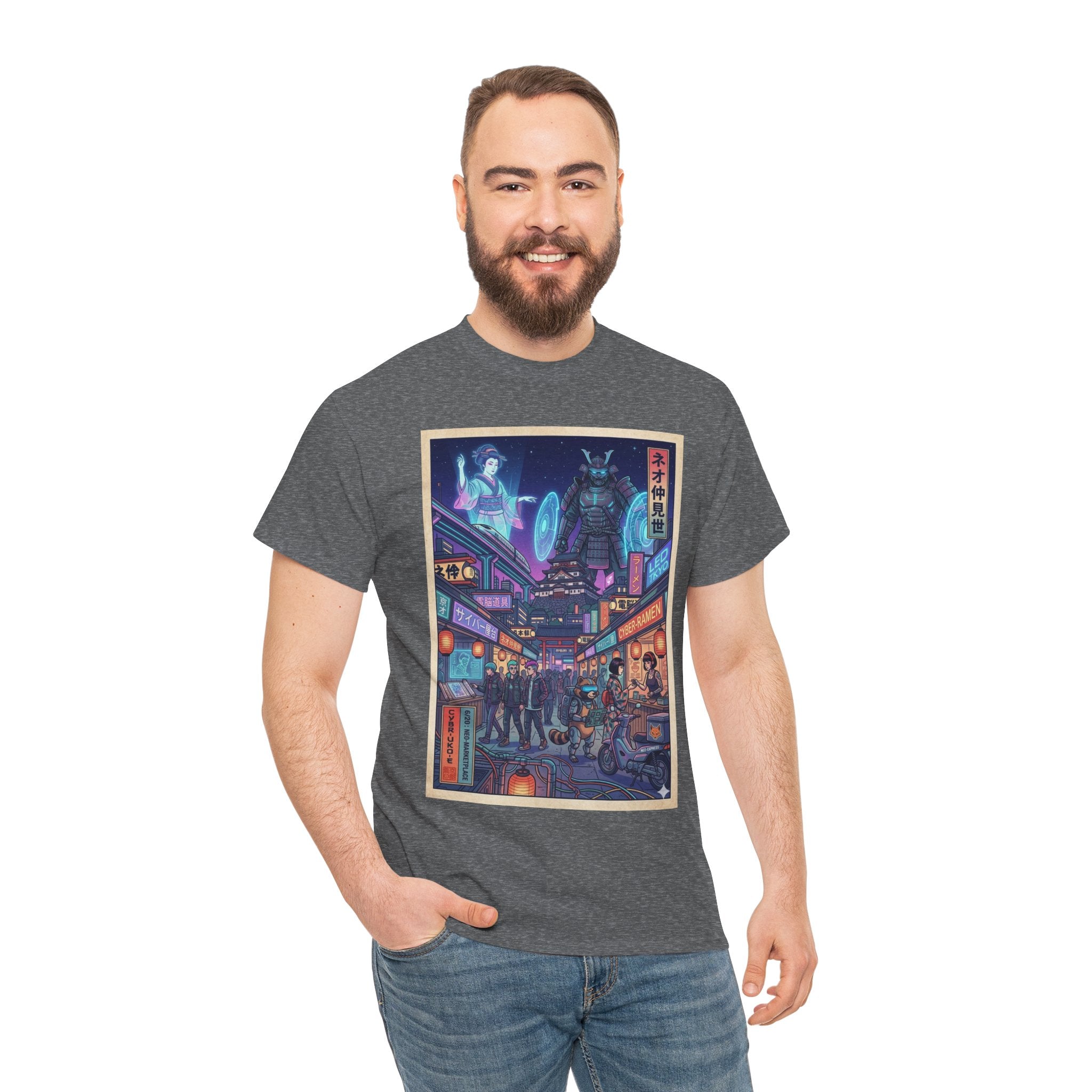 Cyberpunk Tokyo Alley T-Shirt — Neon Night Market Graphic Tee