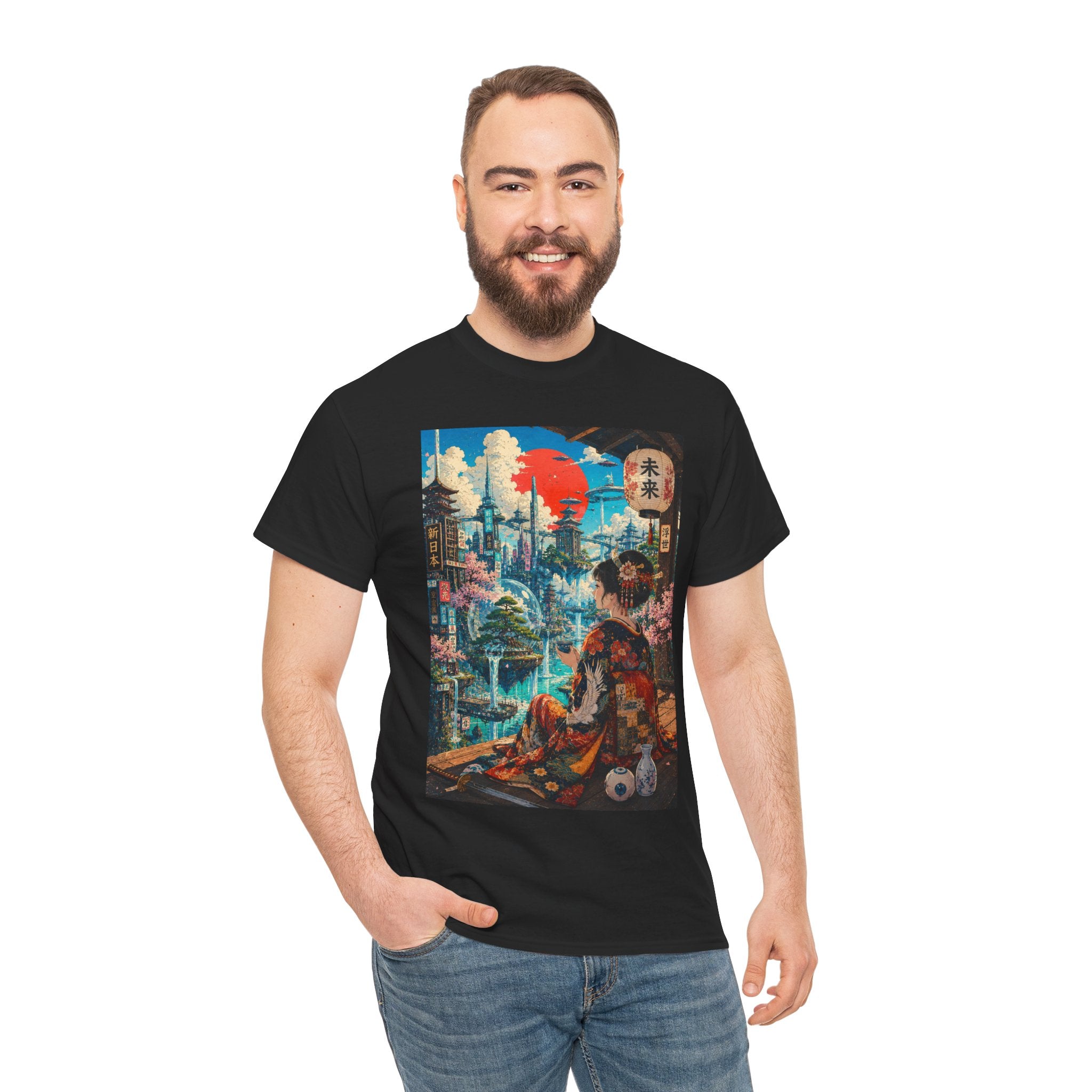 Cyber Geisha T‑Shirt — Futuristic Japanese Cityscape Graphic Tee - Japanese Streetwear T-Shirt | Tokyo Style X