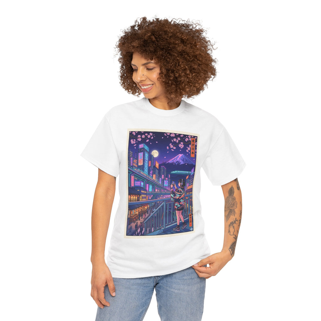 T-Shirt — Neon Sakura Nightstreet Anime Cityscape Print