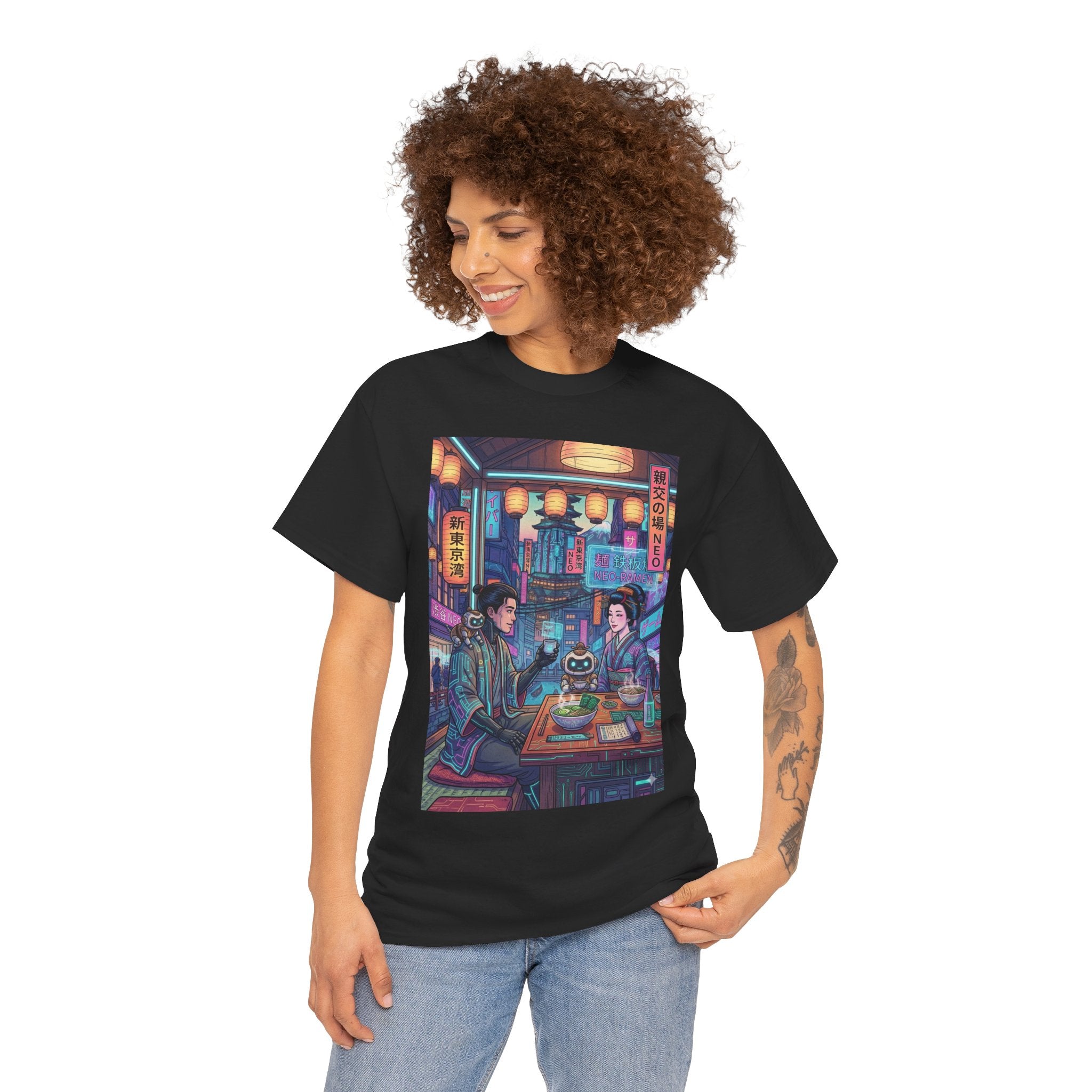 Cyberpunk Ramen Date T‑Shirt — Neon Night City Anime Streetwear - Japanese Streetwear T-Shirt | Tokyo Style X