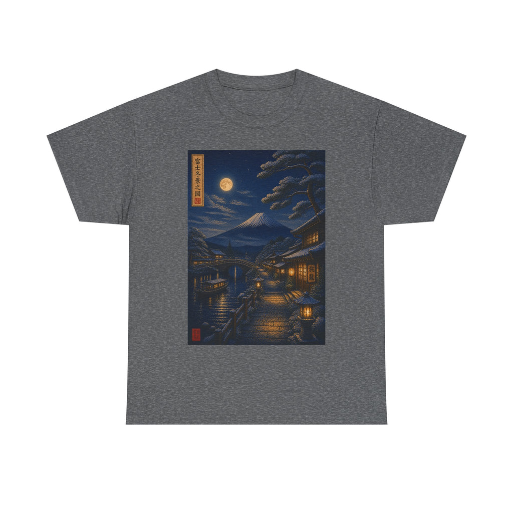 Nighttime Japanese Landscape Tee — Moonlit Edo Street Ukiyo-e T-Shirt
