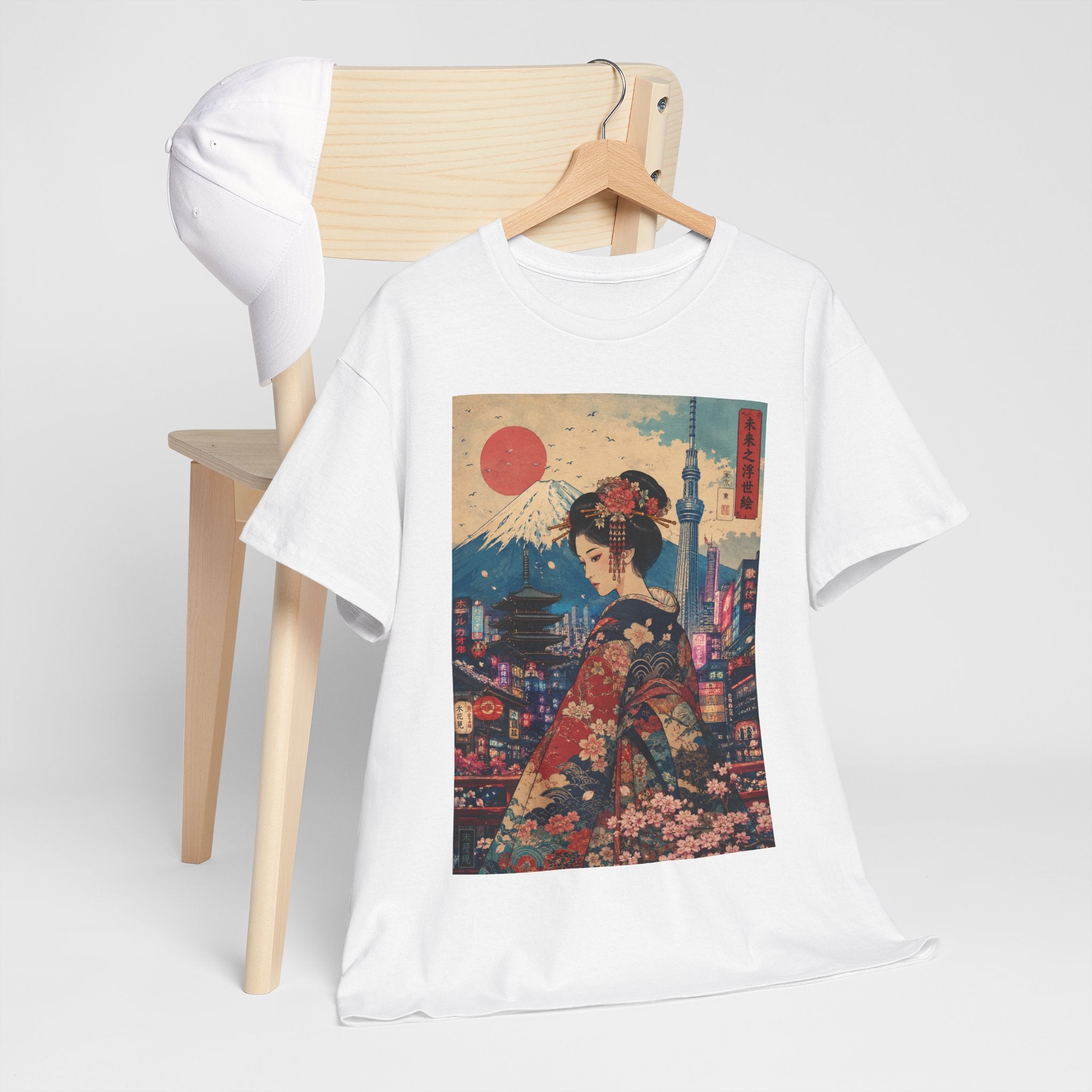 Japanese Geisha Sunset Tee — Vintage Ukiyo-e Kimono Art T-Shirt
