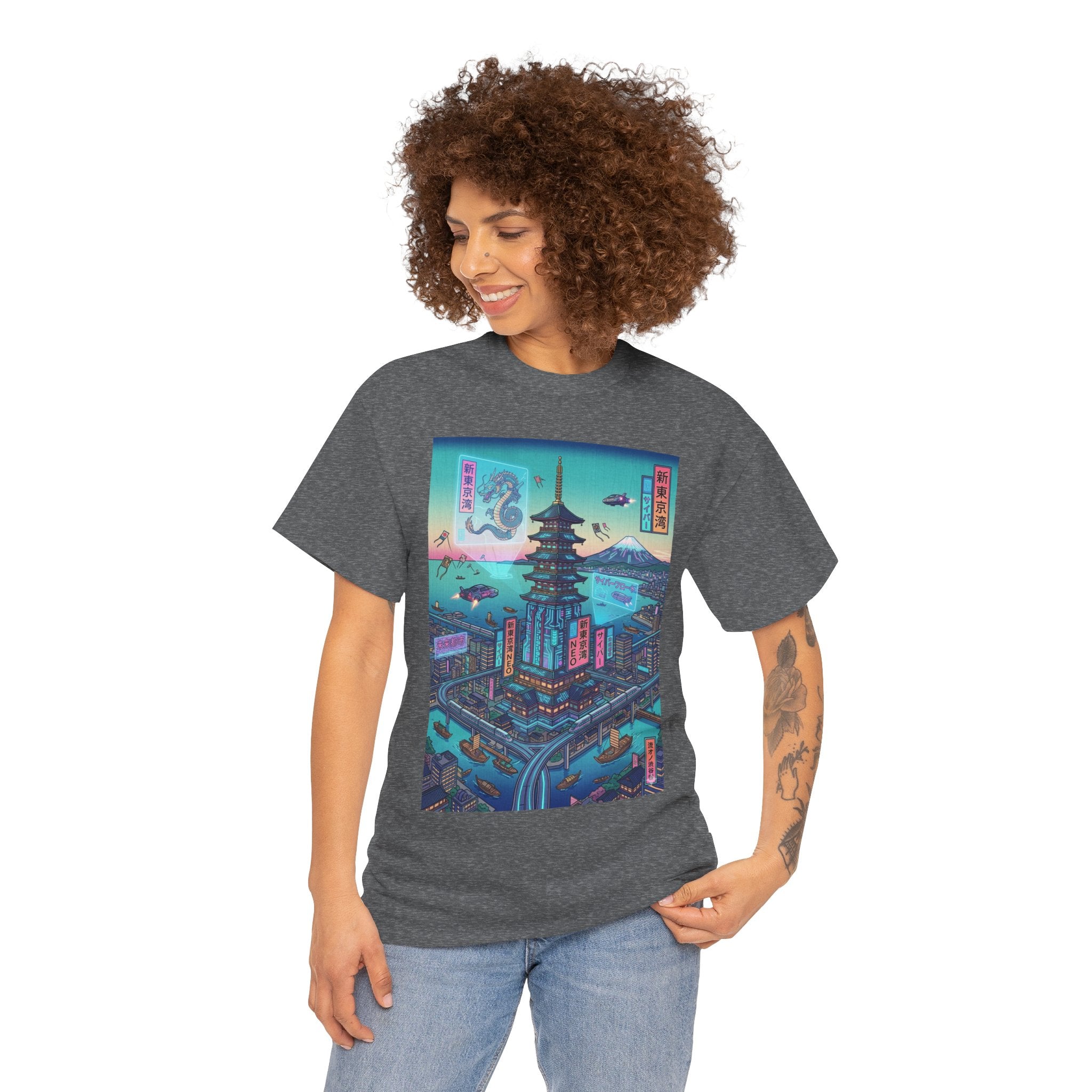 Cyberpunk Pagoda Tee — Neon Japanese Cityscape T-Shirt - Japanese Streetwear T-Shirt | Tokyo Style X
