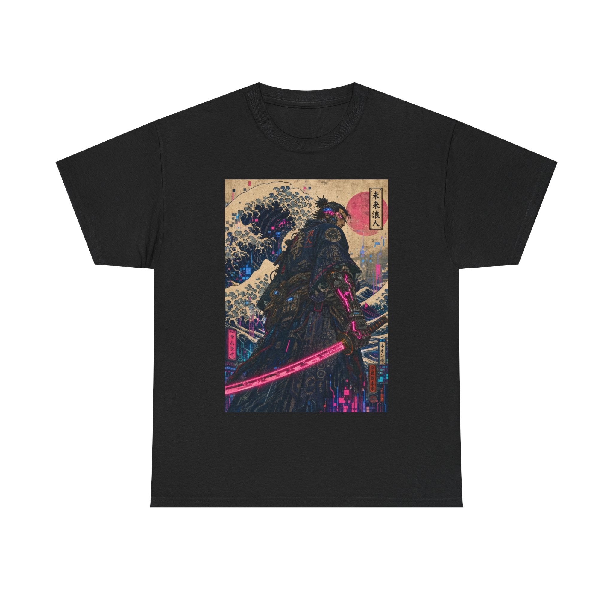 Samurai Wave T-Shirt — Neon Katana Japanese Ukiyo-e Graphic Tee - Japanese Streetwear T-Shirt | Tokyo Style X