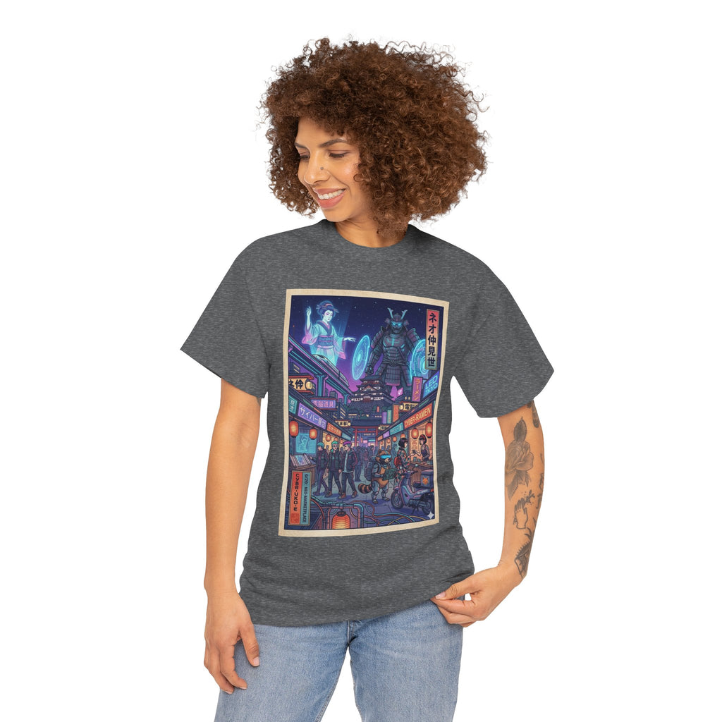 Cyberpunk Tokyo Alley T-Shirt — Neon Night Market Graphic Tee