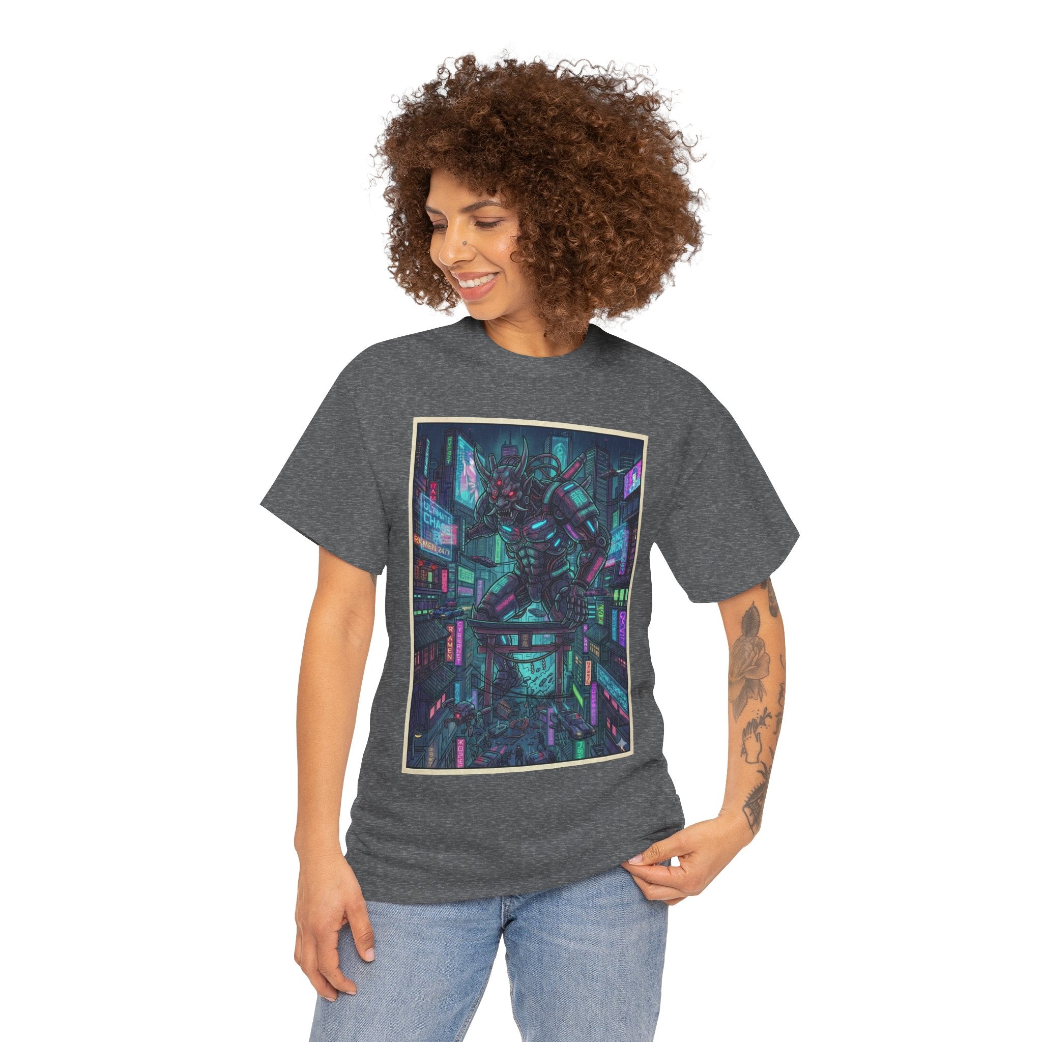 Cyberpunk Cityscape Tee — Neon Samurai Street Art Graphic T-Shirt