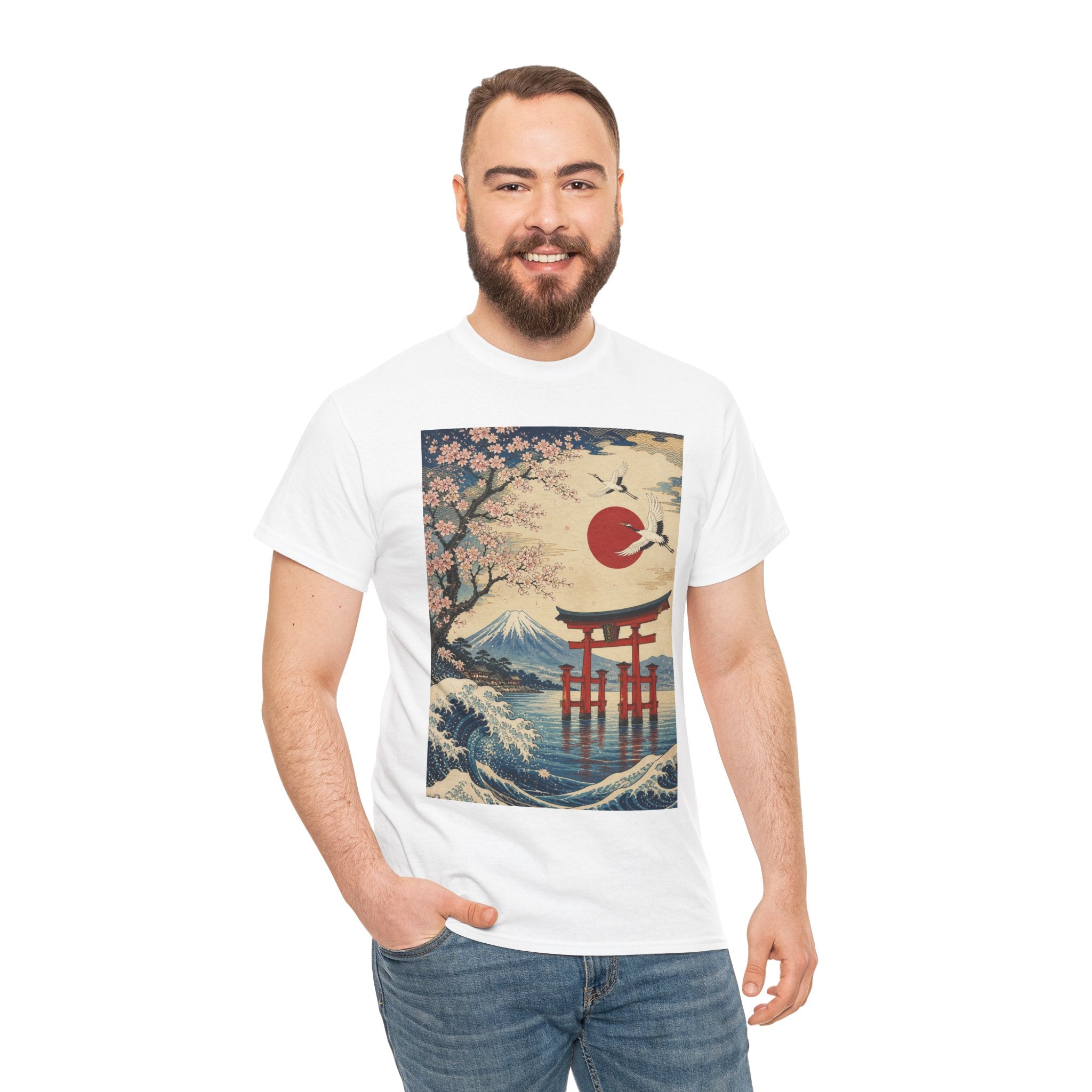 Japanese Landscape Tee — Torii, Mt. Fuji & Cherry Blossom Graphic Shirt