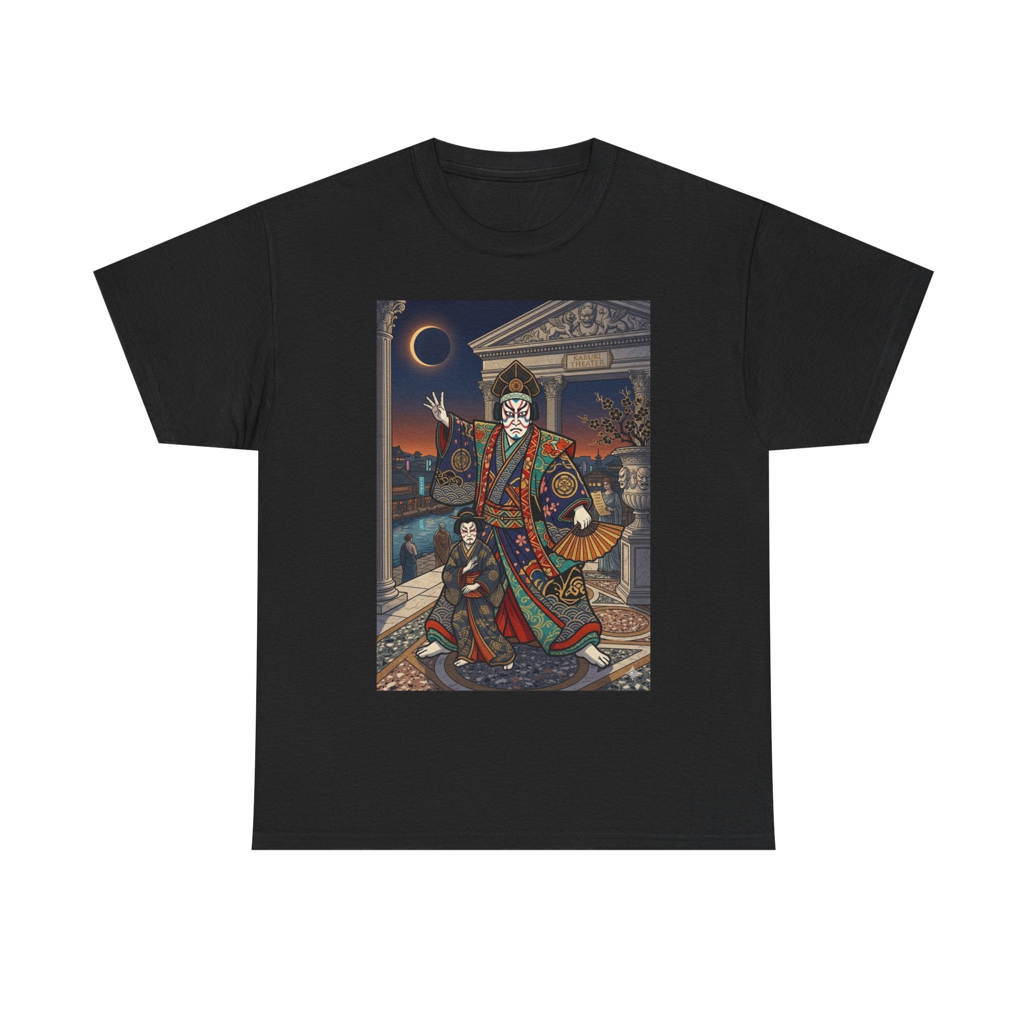 Geisha Samurai Night Graphic Tee — Japanese Oni Mask Art Shirt