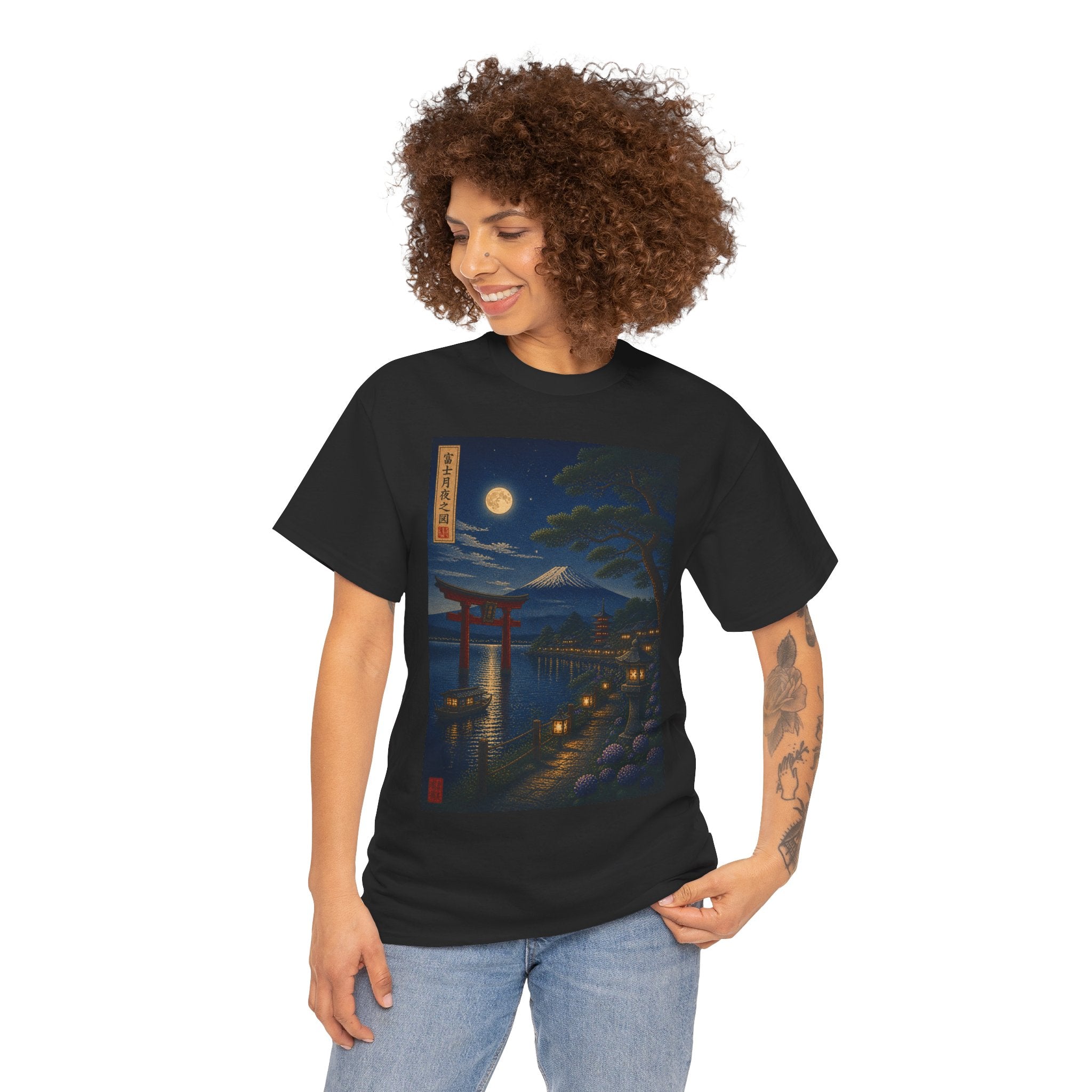 Japanese Nightscape Tee — Torii Gate Moonlit Ukiyo-e Shirt