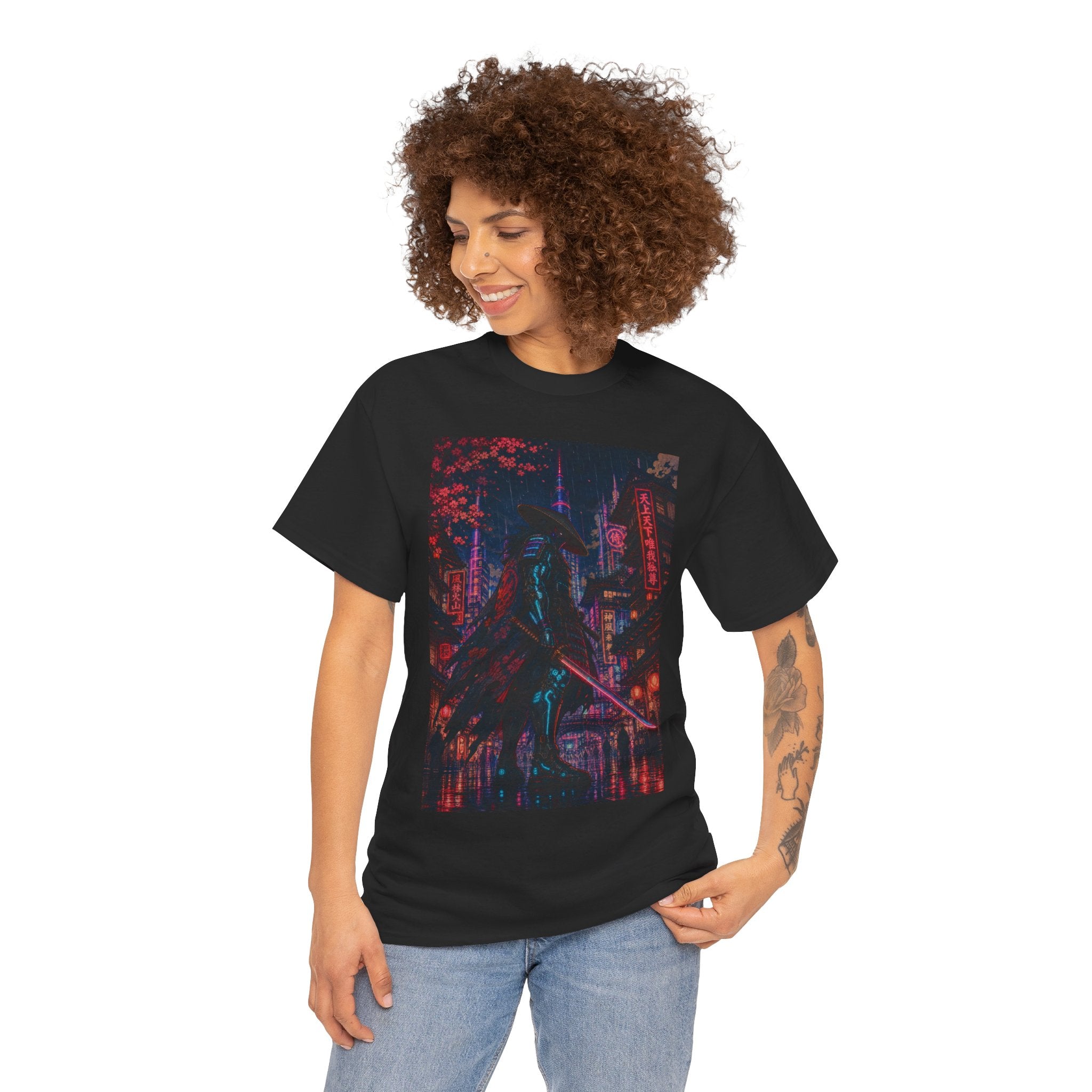Cyberpunk Samurai Tee — Neon Night City Graphic T-Shirt