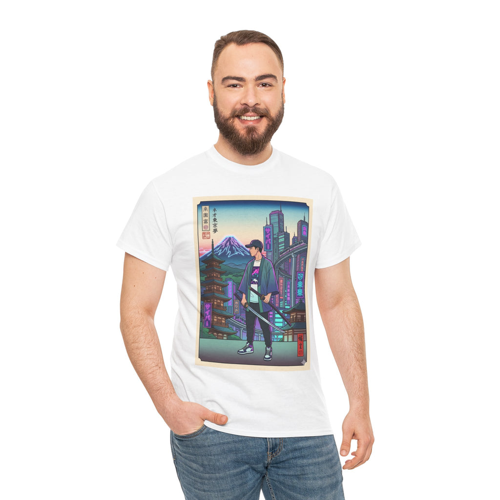 Samurai Neon City T-Shirt — Retro Japanese Streetwear Tee