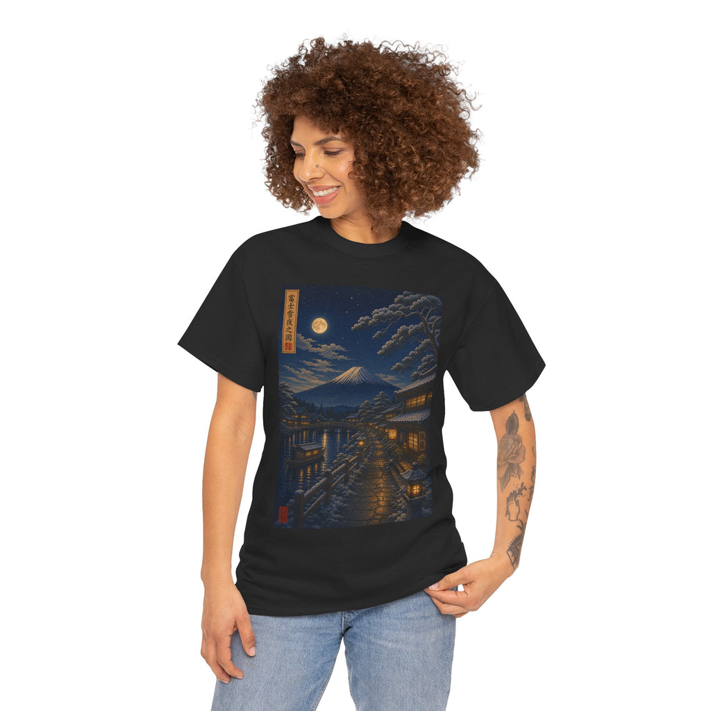 T-Shirt — Moonlit Japanese Street Print (Vintage Ukiyo-e Nightscape)