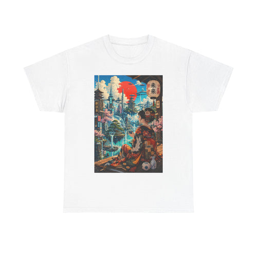 Cyber Geisha T‑Shirt — Futuristic Japanese Cityscape Graphic Tee - Japanese Streetwear T-Shirt | Tokyo Style X
