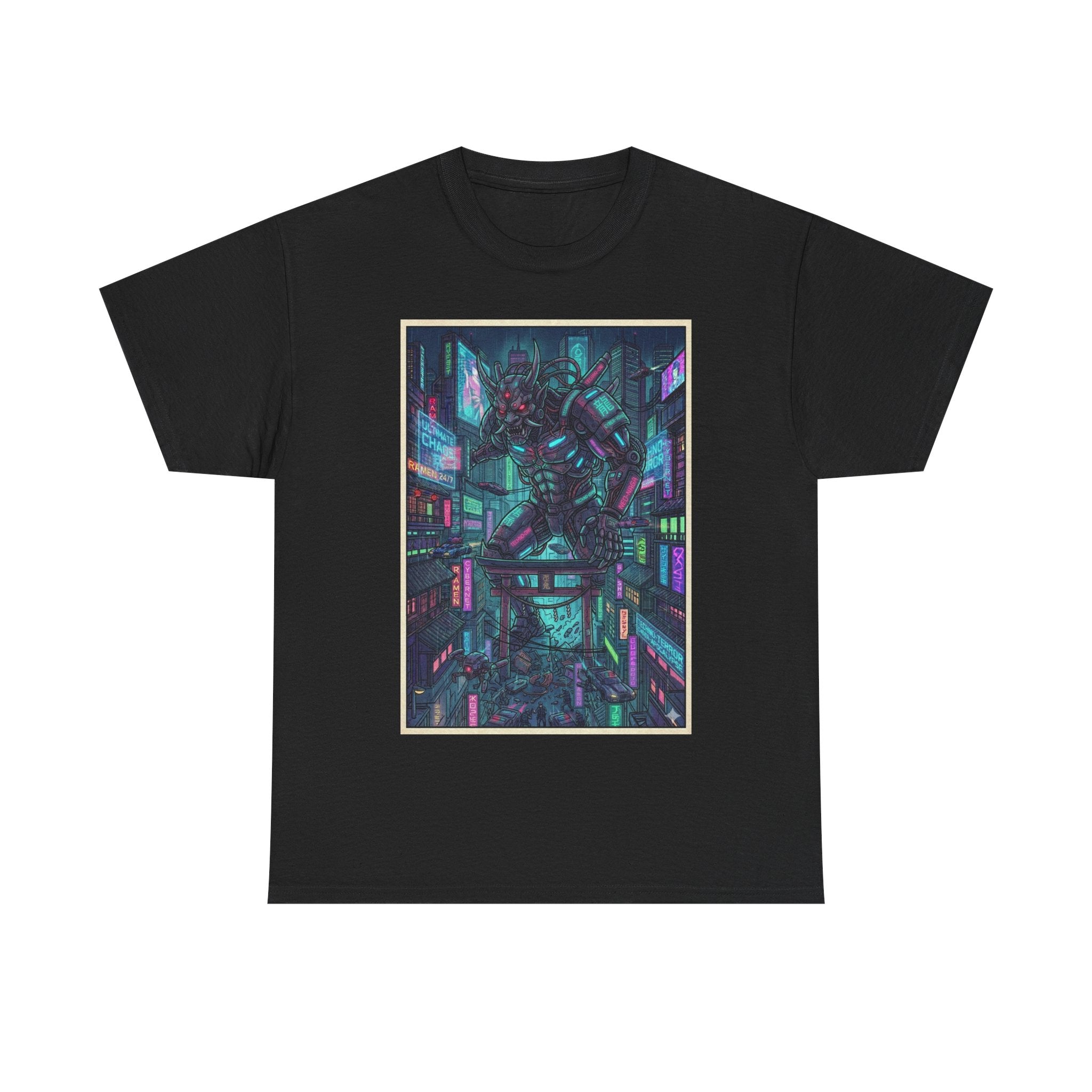 Cyberpunk Cityscape Tee — Neon Samurai Street Art Graphic T-Shirt