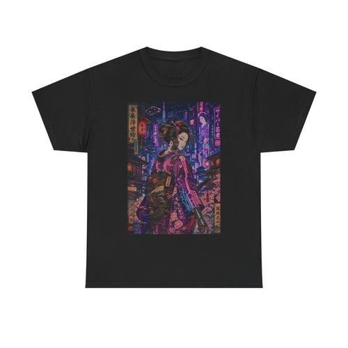Cyberpunk Geisha Neon Tokyo Anime Streetwear T-Shirt