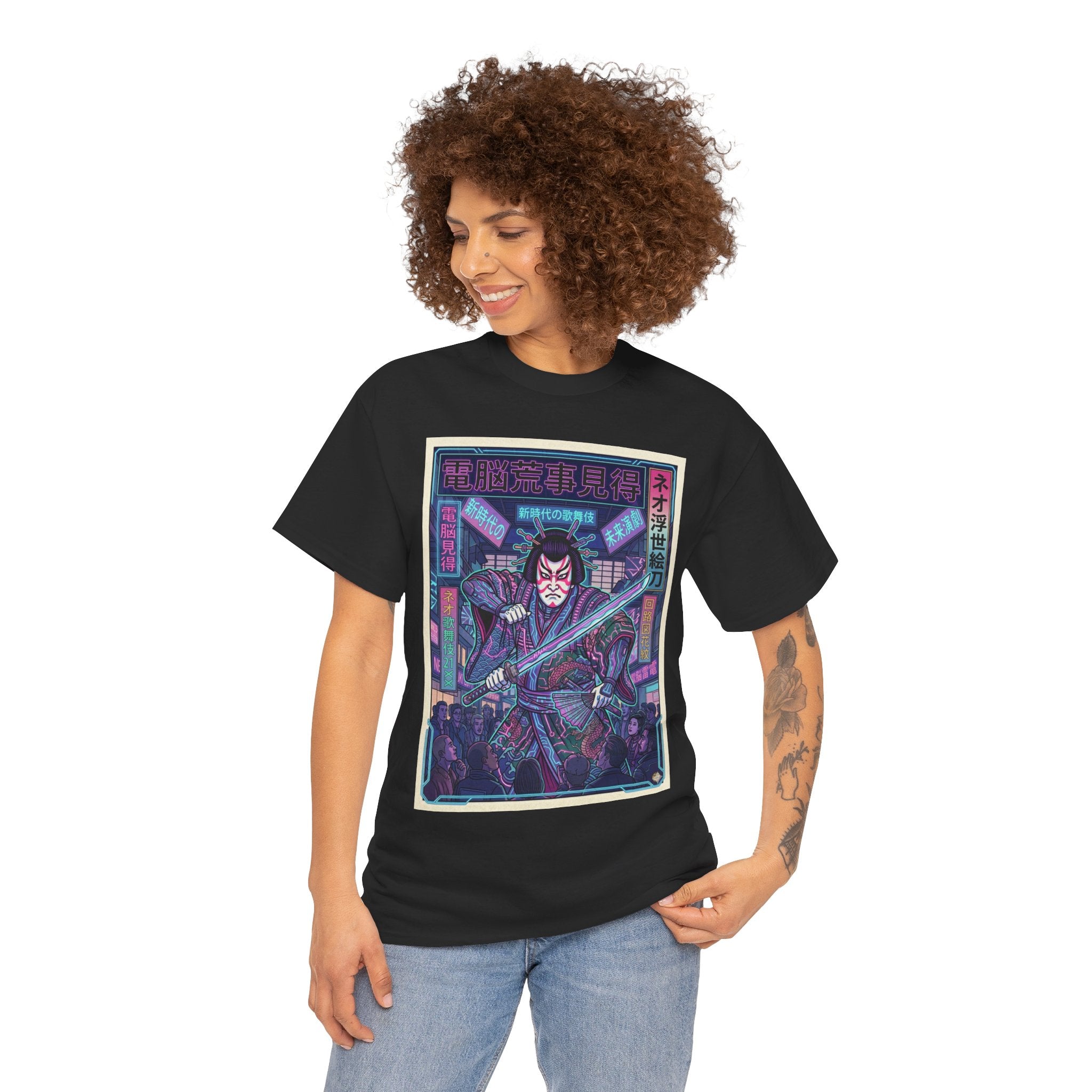 Samurai Neon Cyberpunk T-Shirt — Retro Japanese Rider Graphic Tee - Japanese Streetwear T-Shirt | Tokyo Style X